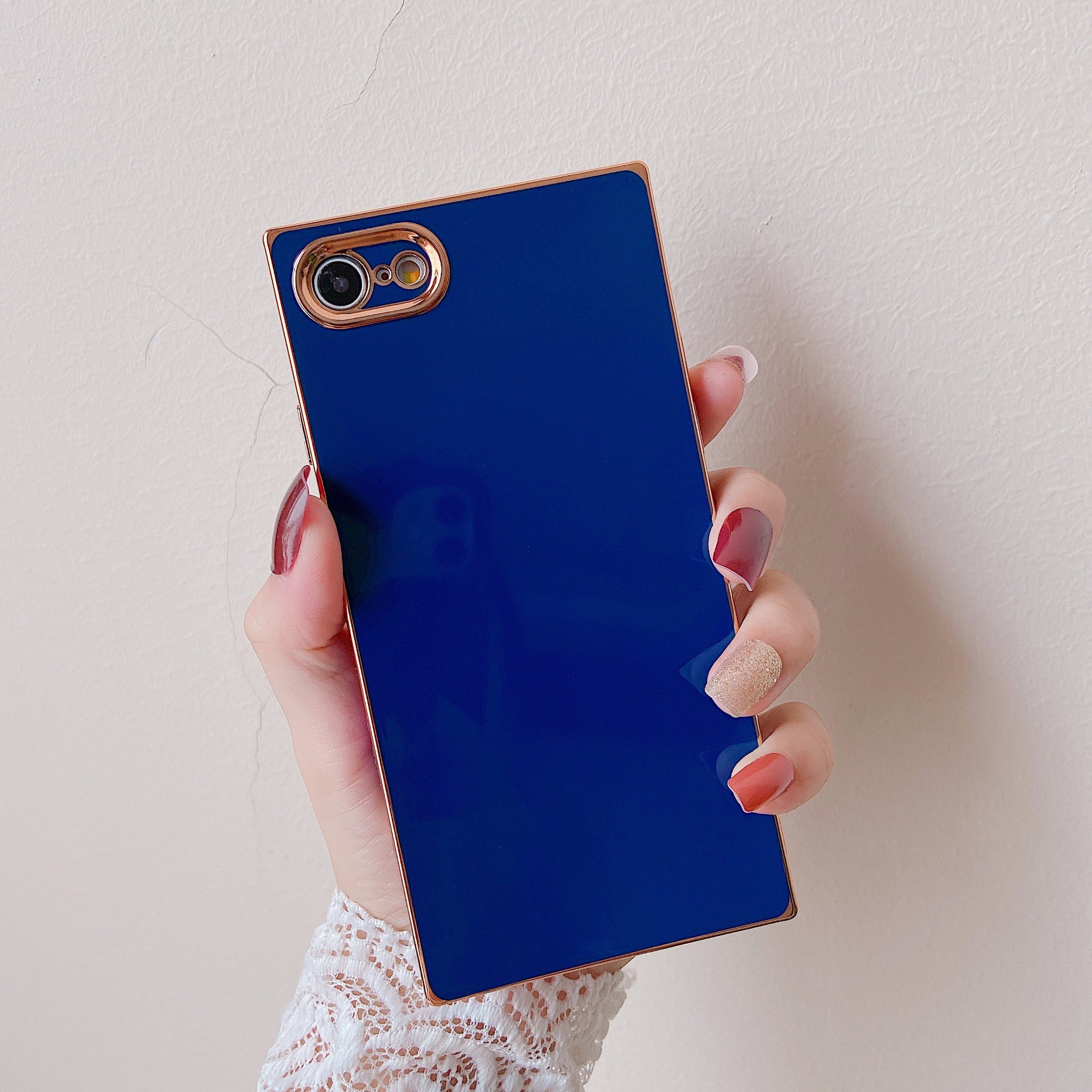 iPhone SE 2022/SE 2020/iPhone 8/7 Case Square Plated Plain Color (Blue)