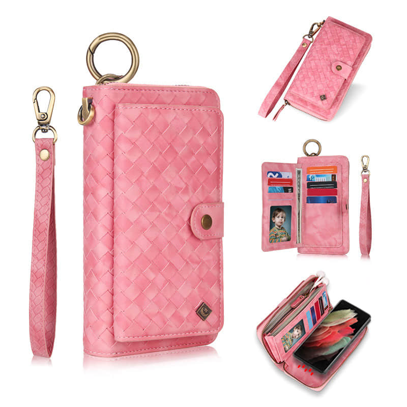 Caeouts Leather Zipper Detachable Magnetic Women Wallet Case For Galaxy