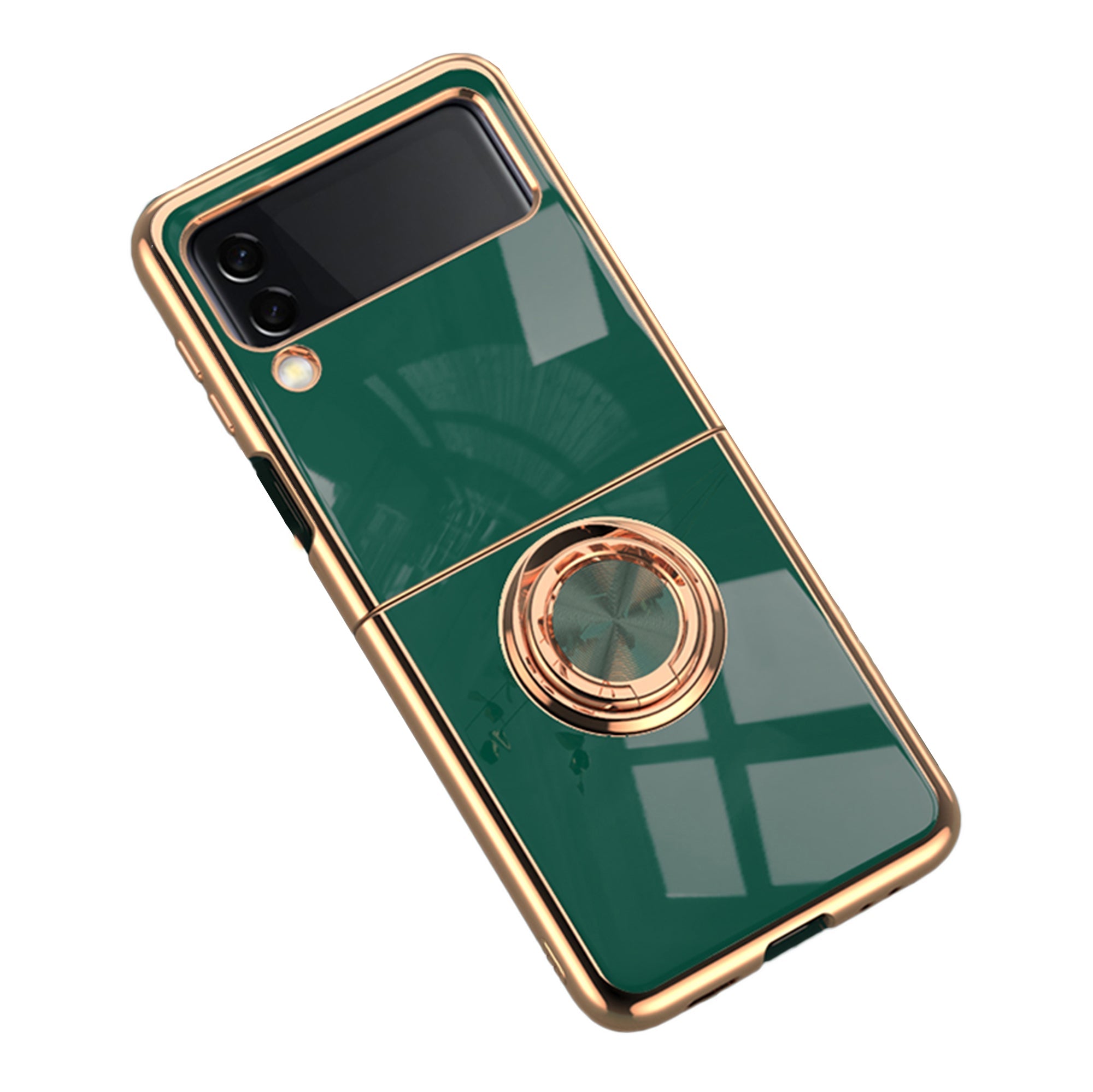 Galaxy Z Flip3 Case Plated Plain Color Ring (Clover Green)