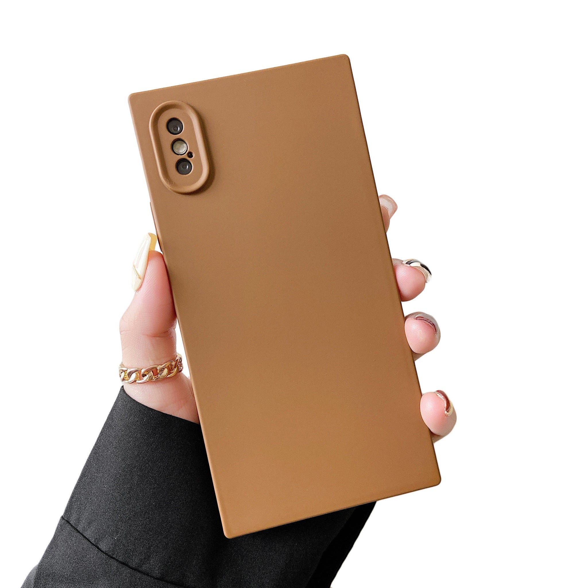 iPhone XS/iPhone X Case Square Silicone Camera Protector (Coffee Brown)