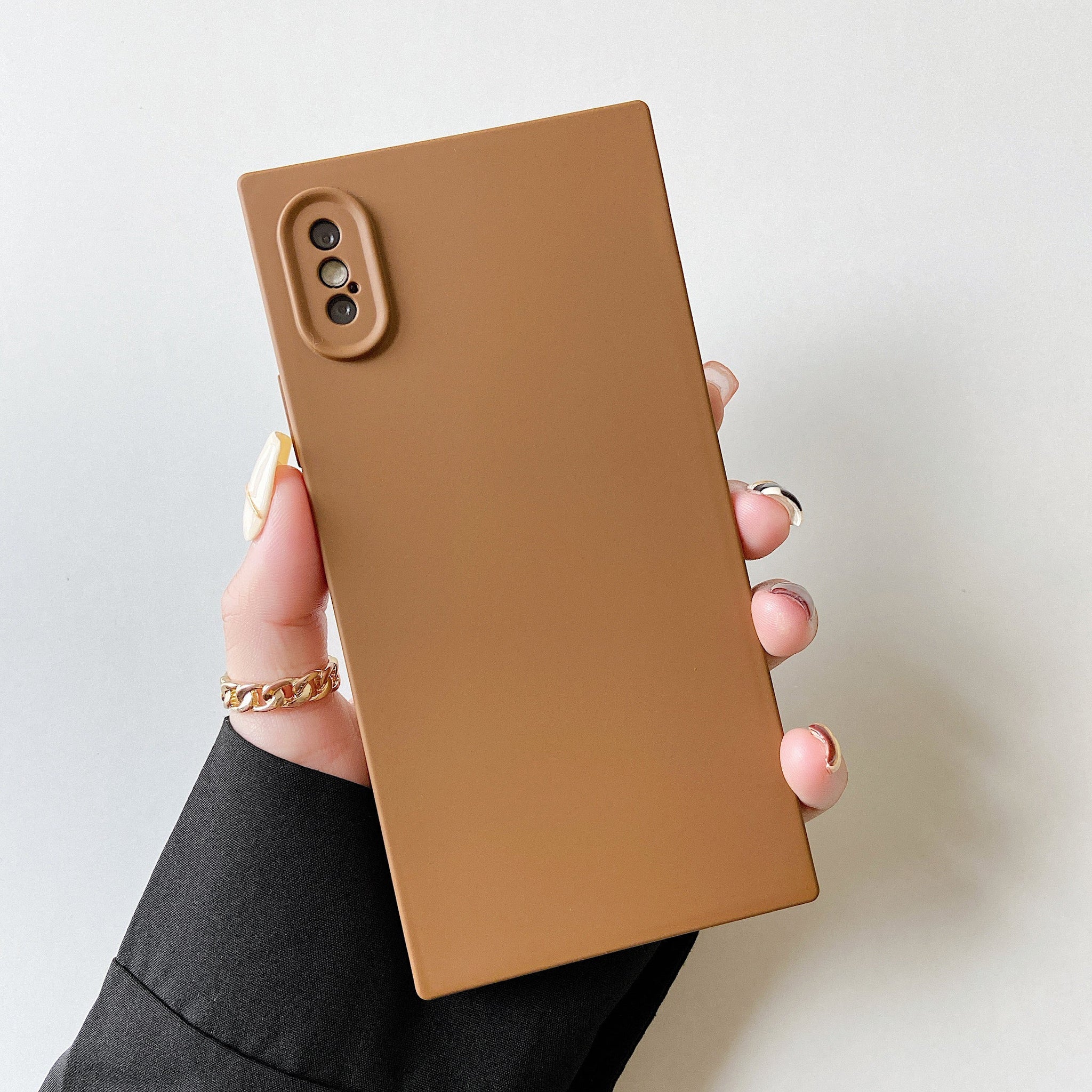 iPhone XS/iPhone X Case Square Silicone Camera Protector (Coffee Brown)