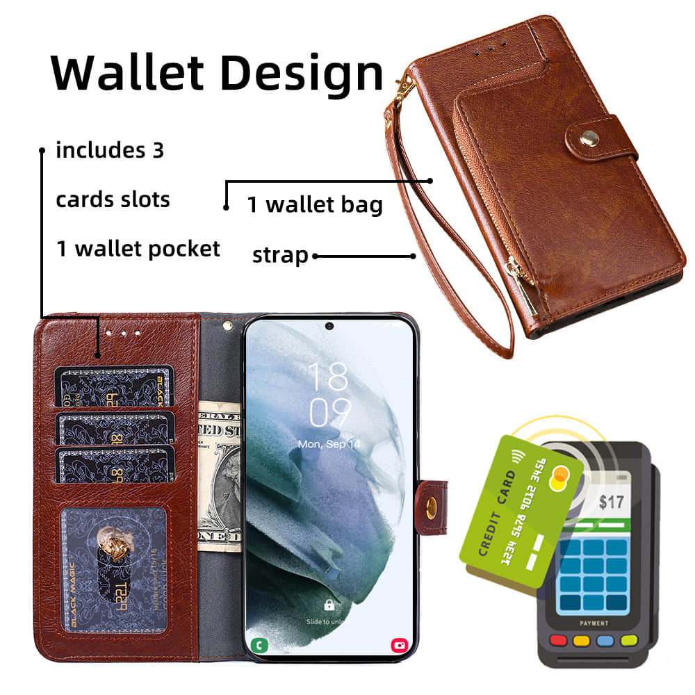 Caeouts Cardholder Case Zipper Wallet Leather Flip Phone Case for Galaxy