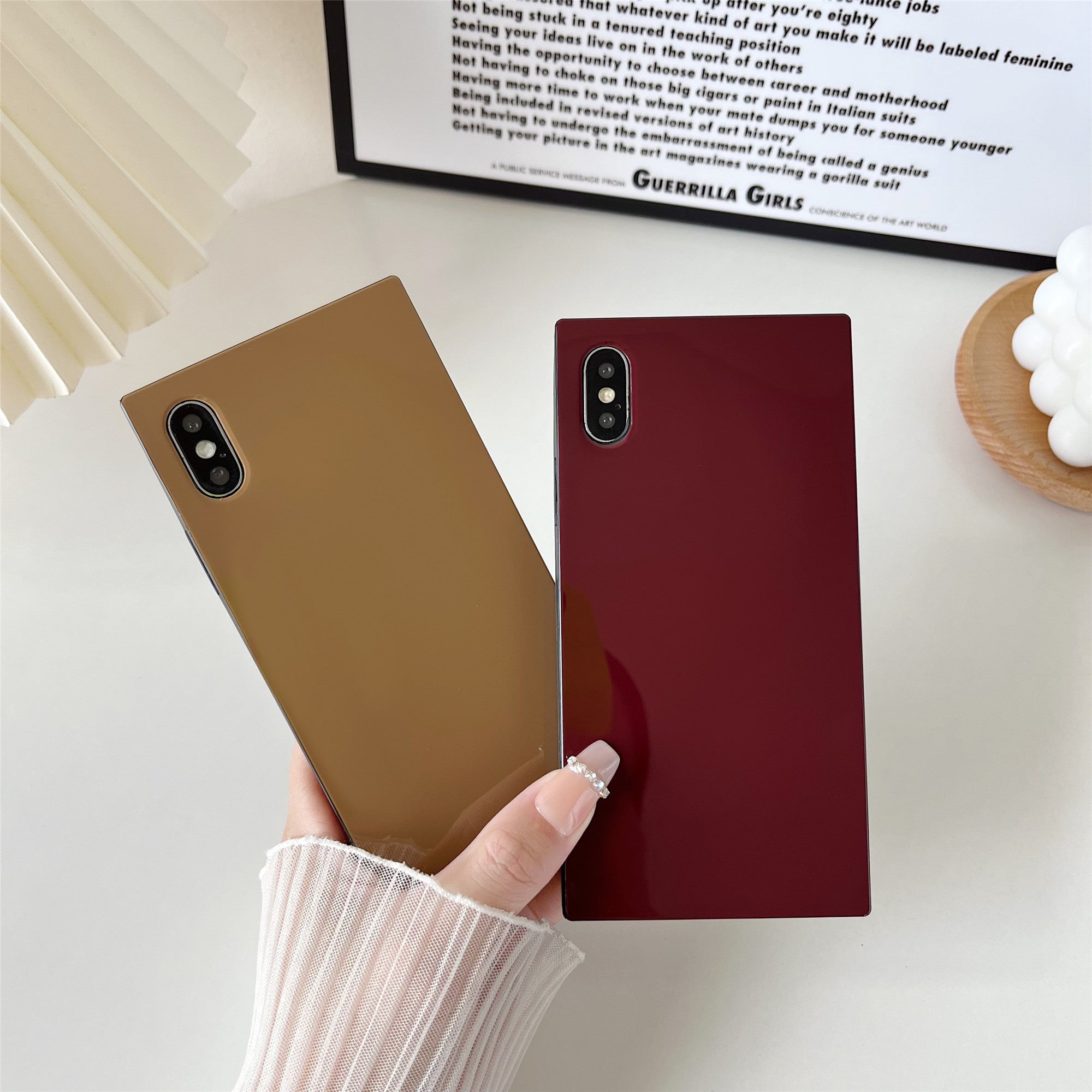 iPhone XS/iPhone X Case Square Neutral Plain Color (Deep Rouge)