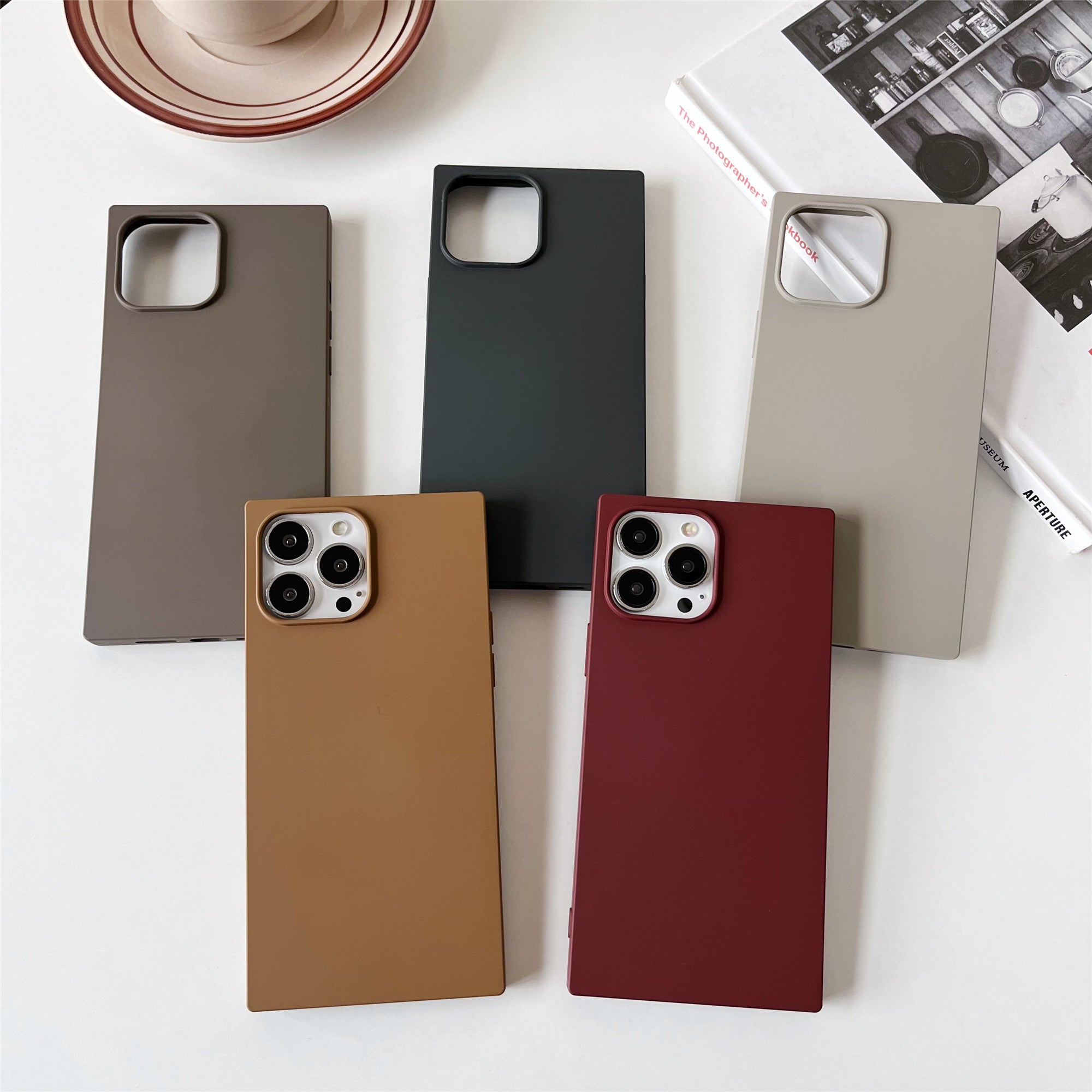 iPhone 13 Case Square Silicone Neutral Color (Deep Rouge)