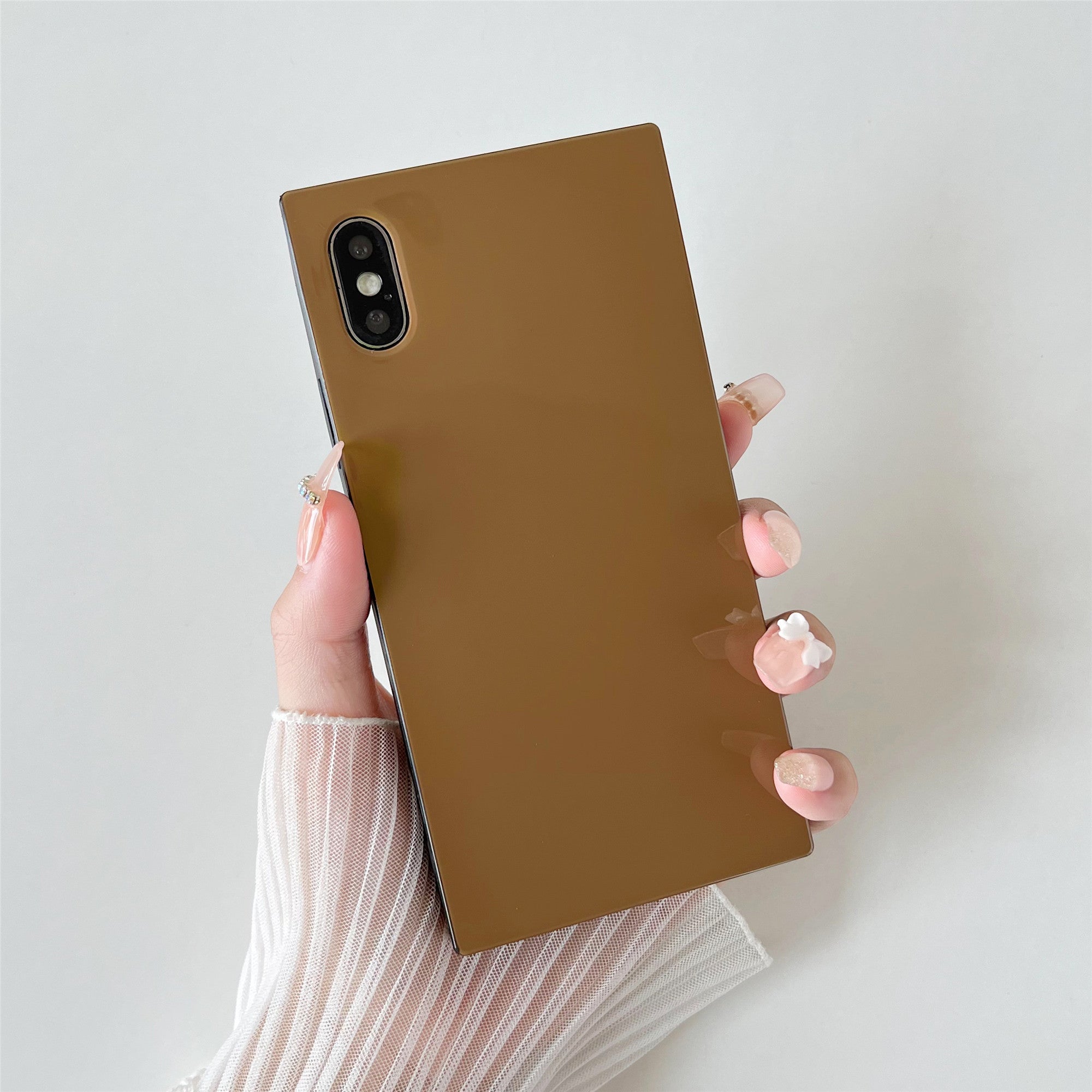 iPhone XS/iPhone X Case Square Neutral Plain Color (Golden Brown)
