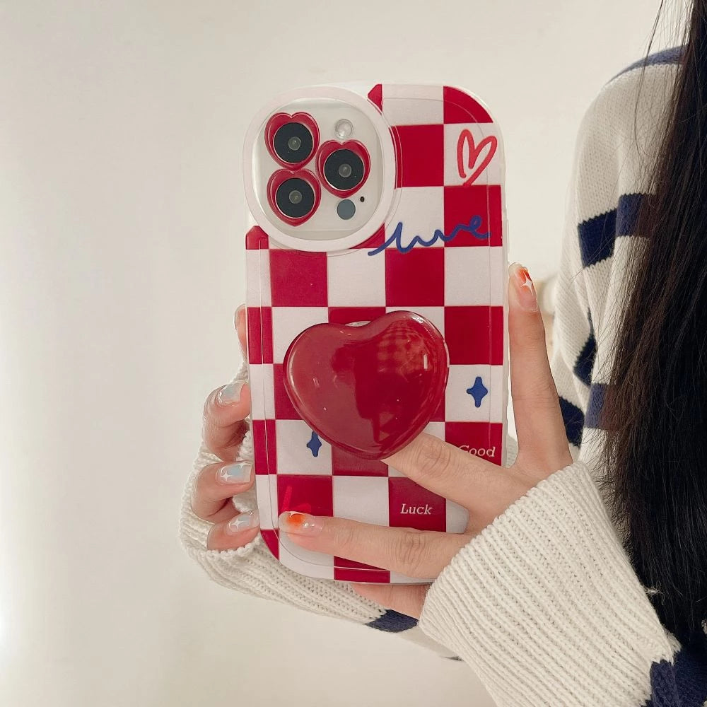 I Love Red! Design Phone Case With Cute Red Heart Phone Grip ♥️