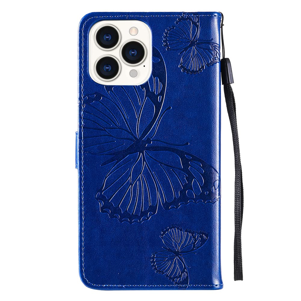 Caeouts Embossed Butterfly Wallet Phone Case Blue