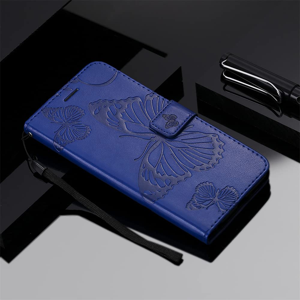 Caeouts Embossed Butterfly Wallet Phone Case Blue