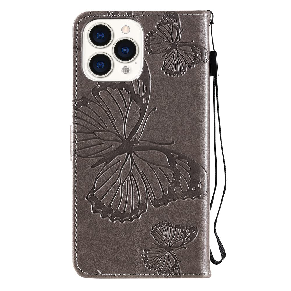 Caeouts Embossed Butterfly Wallet Phone Case Gray