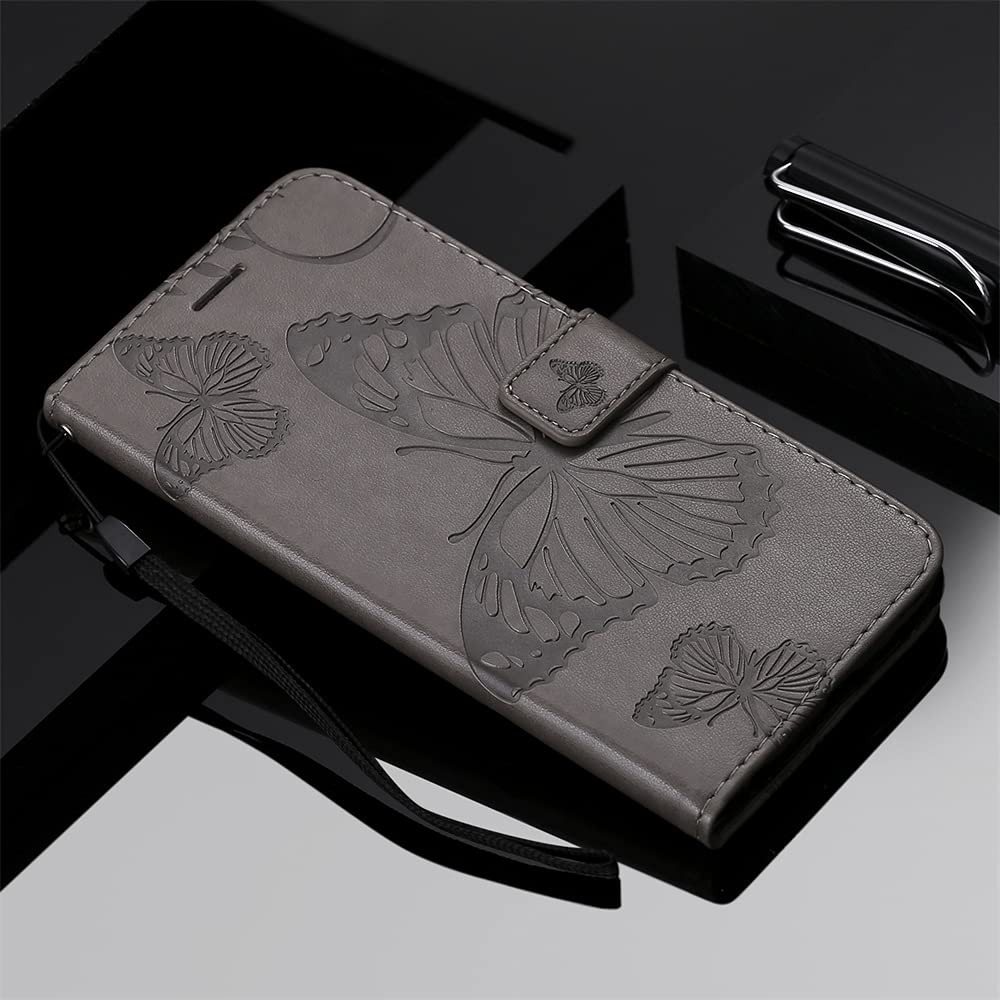 Caeouts Embossed Butterfly Wallet Phone Case Gray