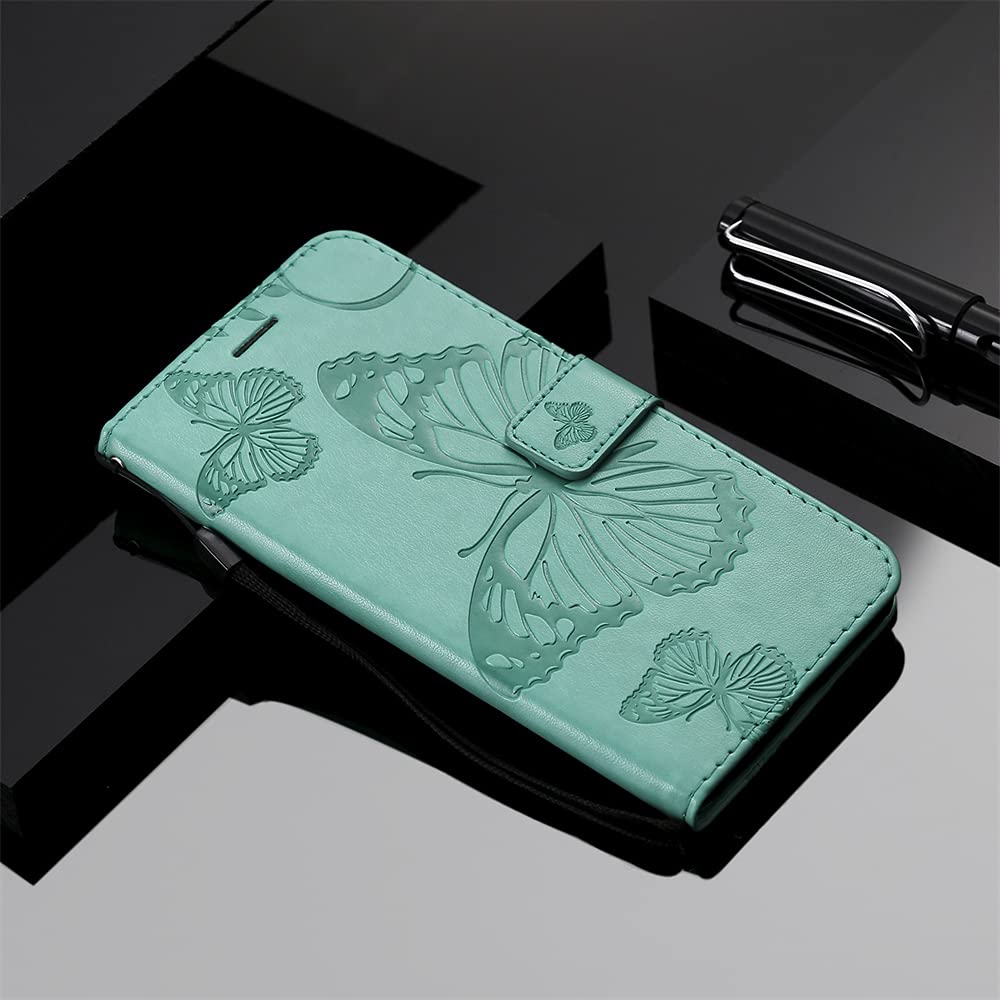 Caeouts Embossed Butterfly Wallet Phone Case Green