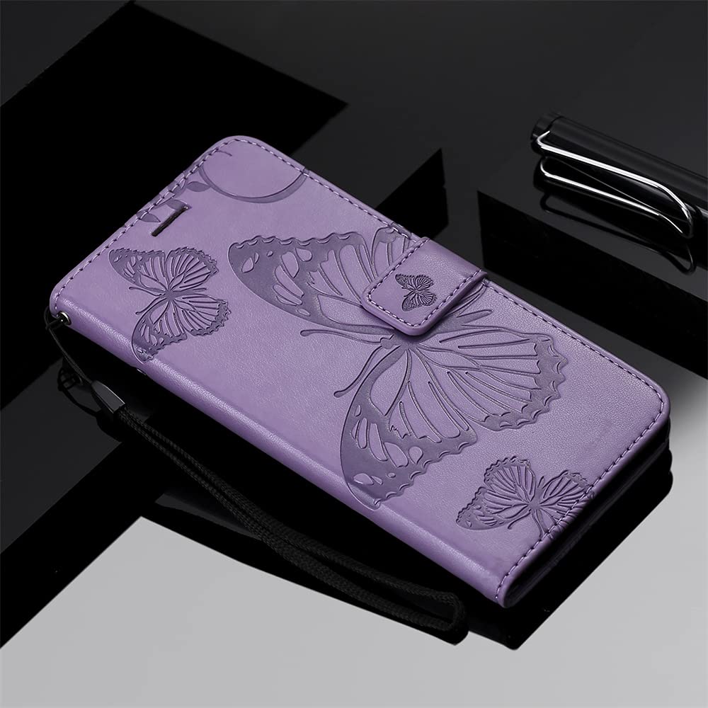 Caeouts Embossed Butterfly Wallet Phone Case Purple
