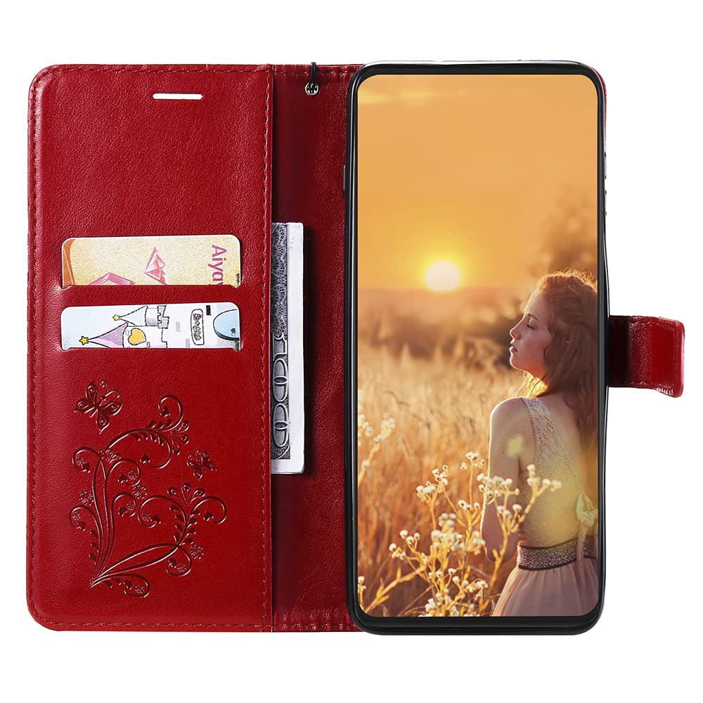 Caeouts Embossed Butterfly Wallet Phone Case Red