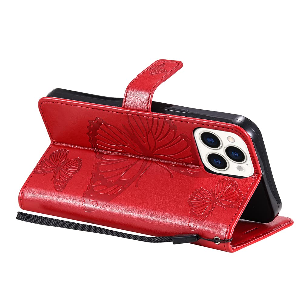 Caeouts Embossed Butterfly Wallet Phone Case Red