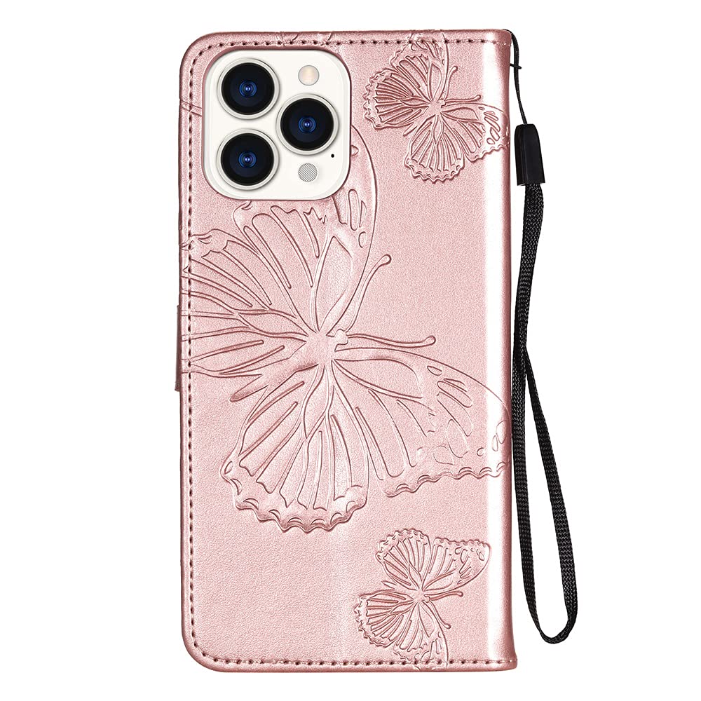 Caeouts Embossed Butterfly Wallet Phone Case Rose Gold