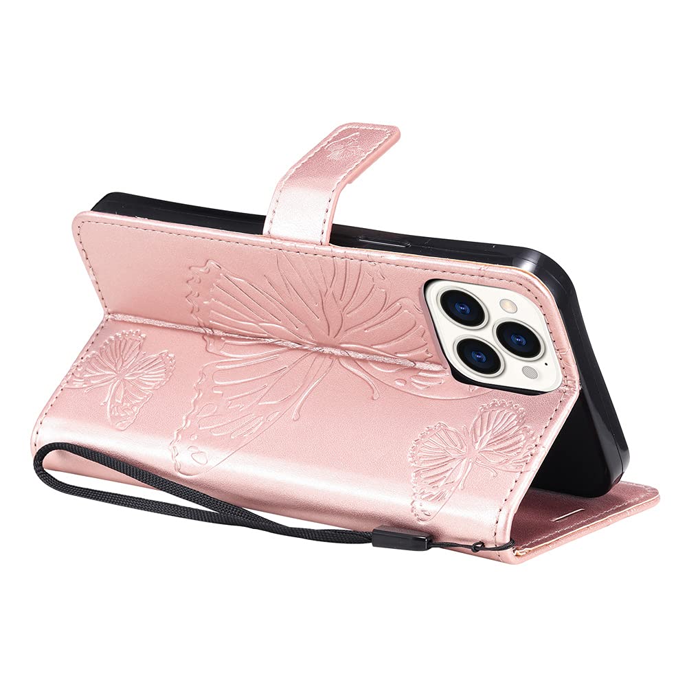 Caeouts Embossed Butterfly Wallet Phone Case Rose Gold