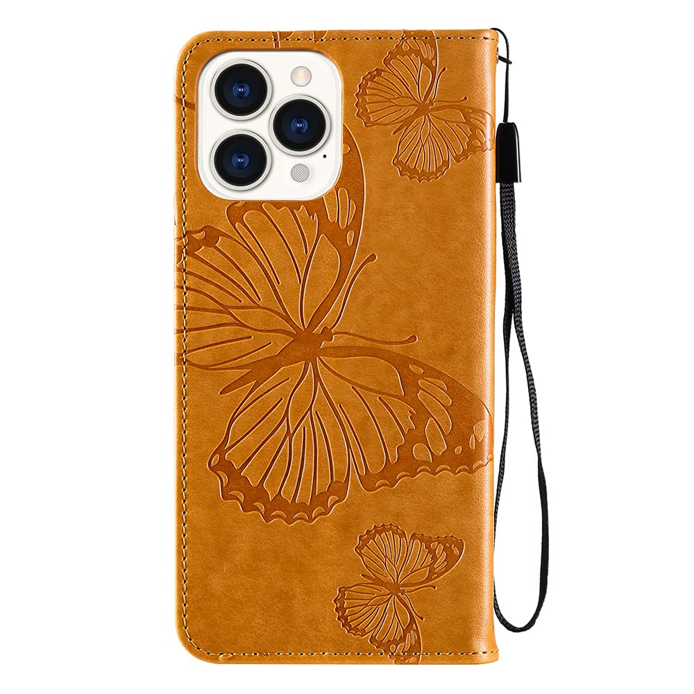 Caeouts Embossed Butterfly Wallet Phone Case Yellow