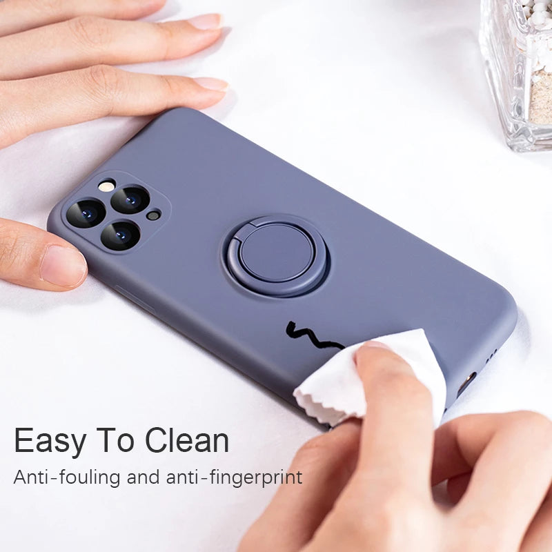 Magnetic Liquid Silicone Phone Case With Ring Holder