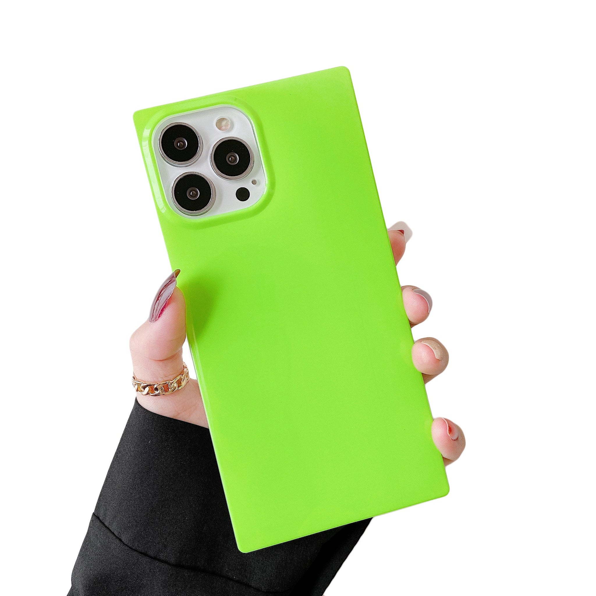iPhone 13 Pro Max Case Square Neon Plain Color (Neon Green)