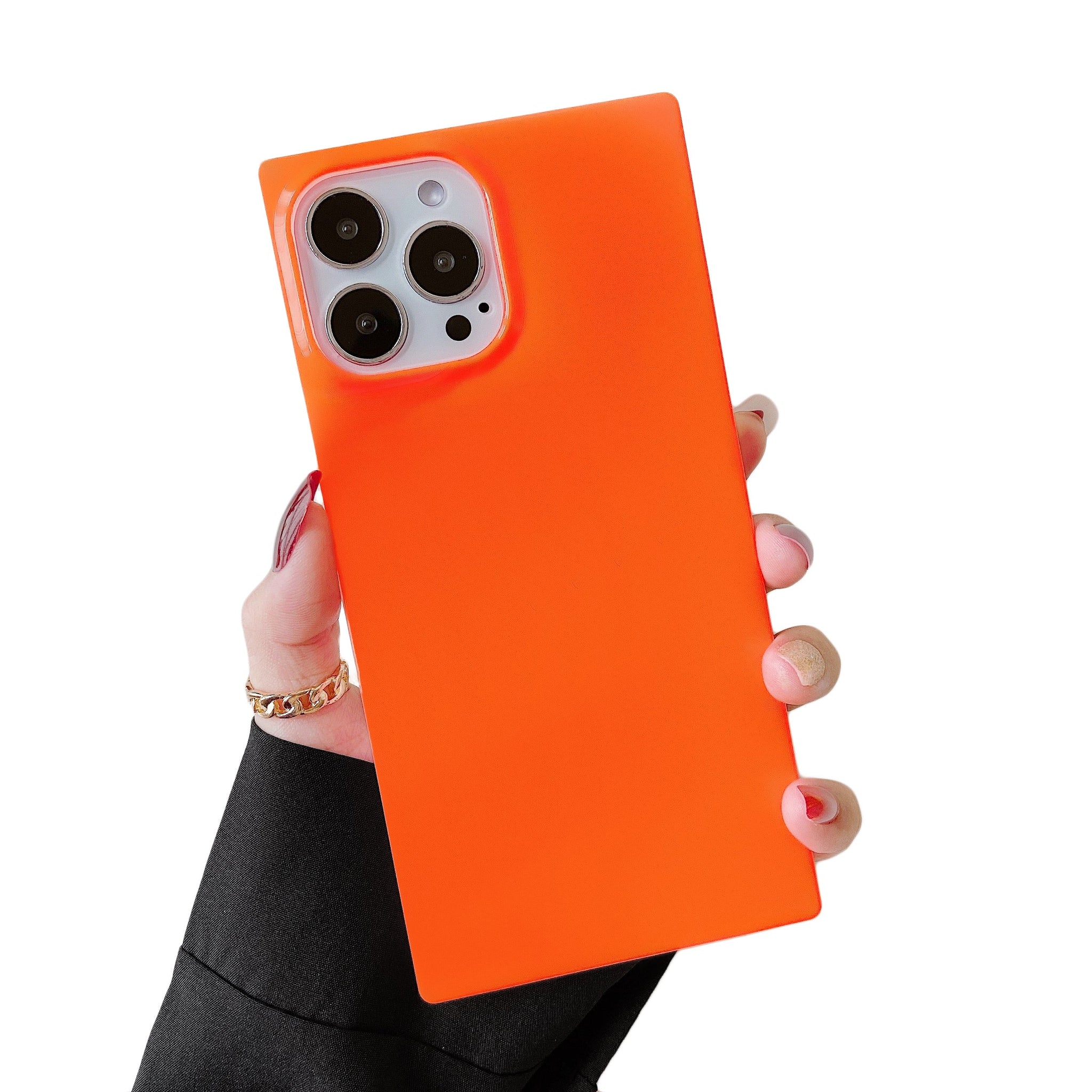 iPhone 12 Pro Max Case Square Neon Plain Color (Neon Orange)