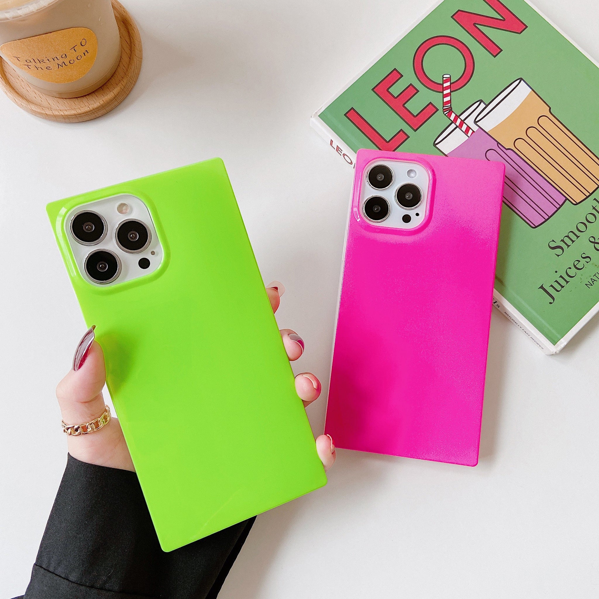 iPhone 13 mini Case Square Neon Plain Color (Neon Orange)
