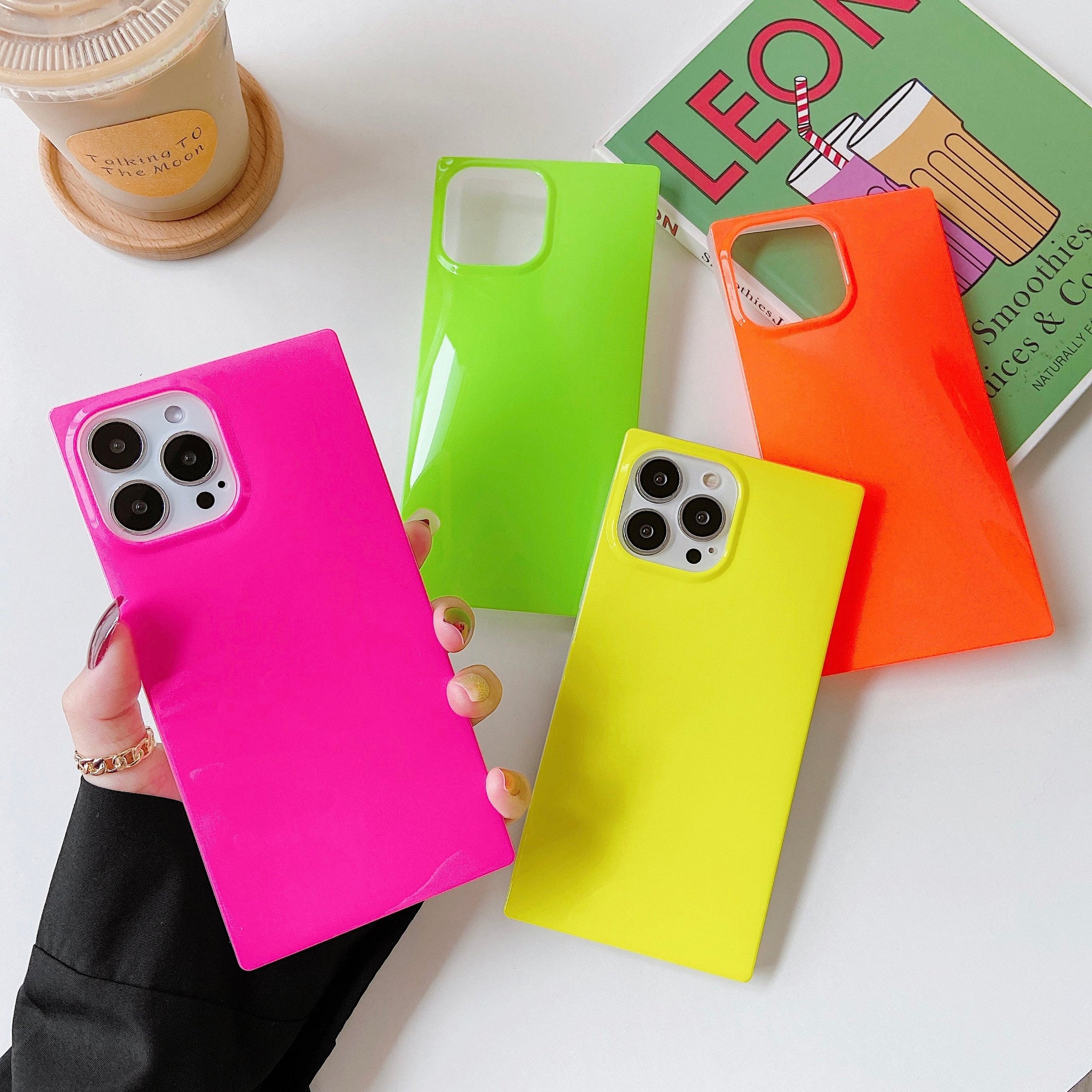 iPhone 13 mini Case Square Neon Plain Color (Neon Orange)
