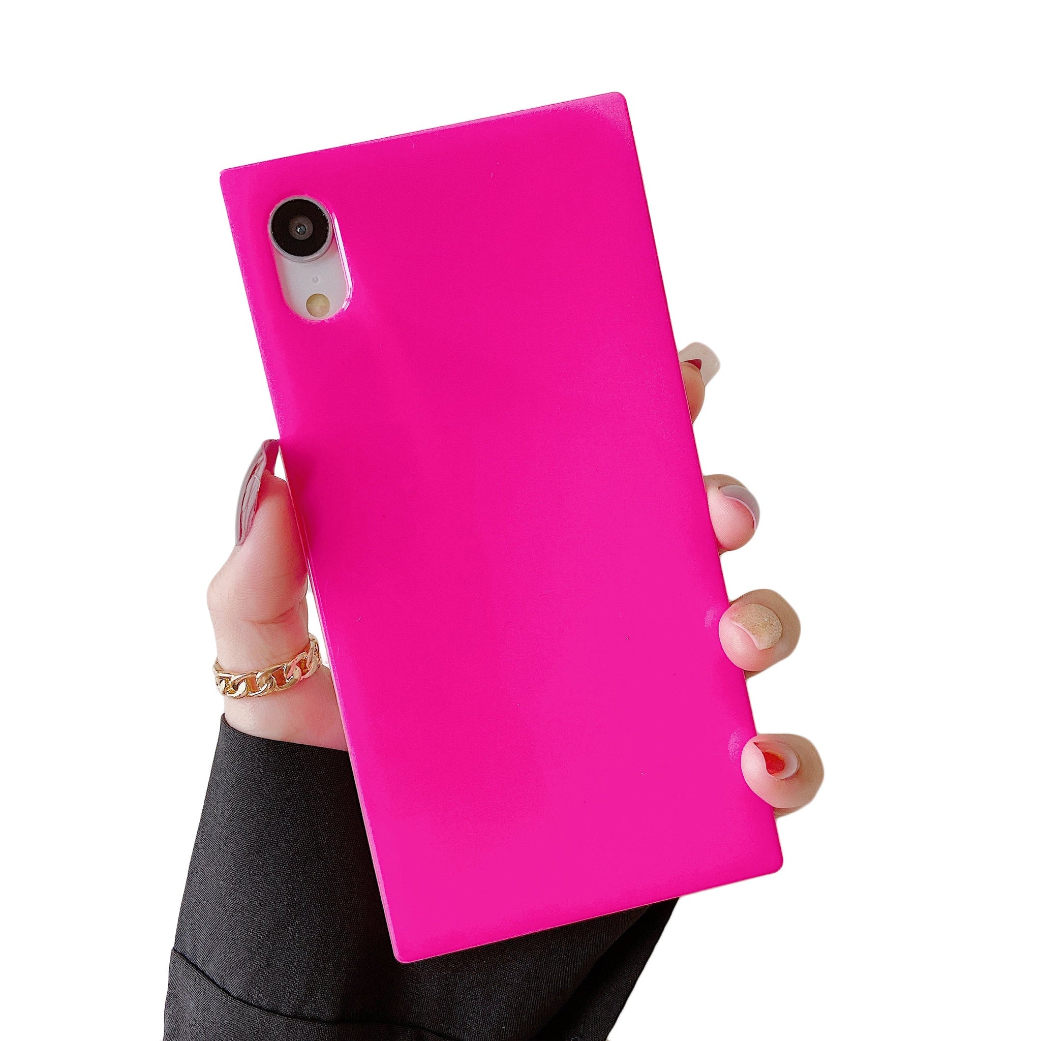 iPhone XR Case Square Neon Plain Color (Neon Pink)