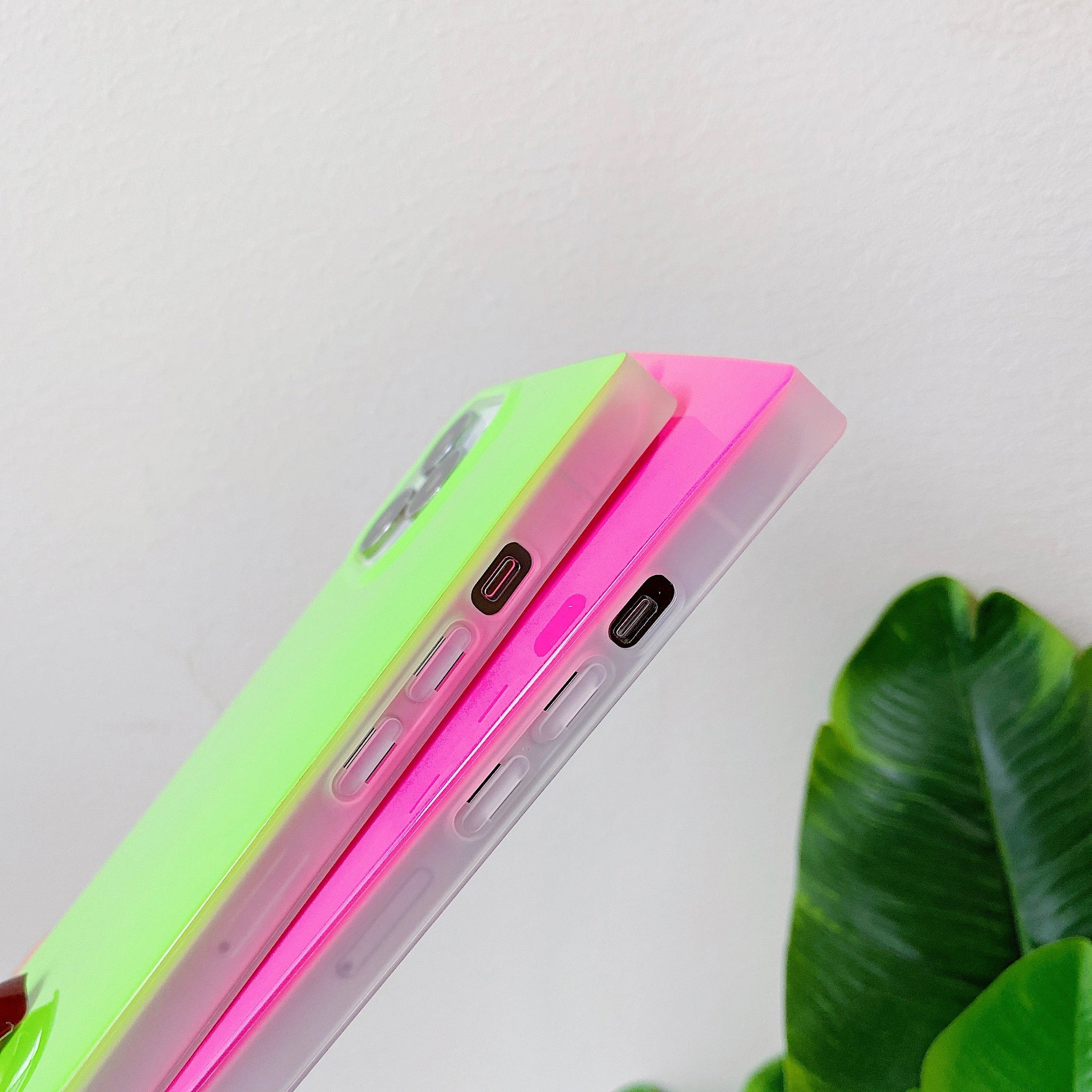 iPhone 13 Pro Max Case Square Neon Plain Color (Neon Pink)