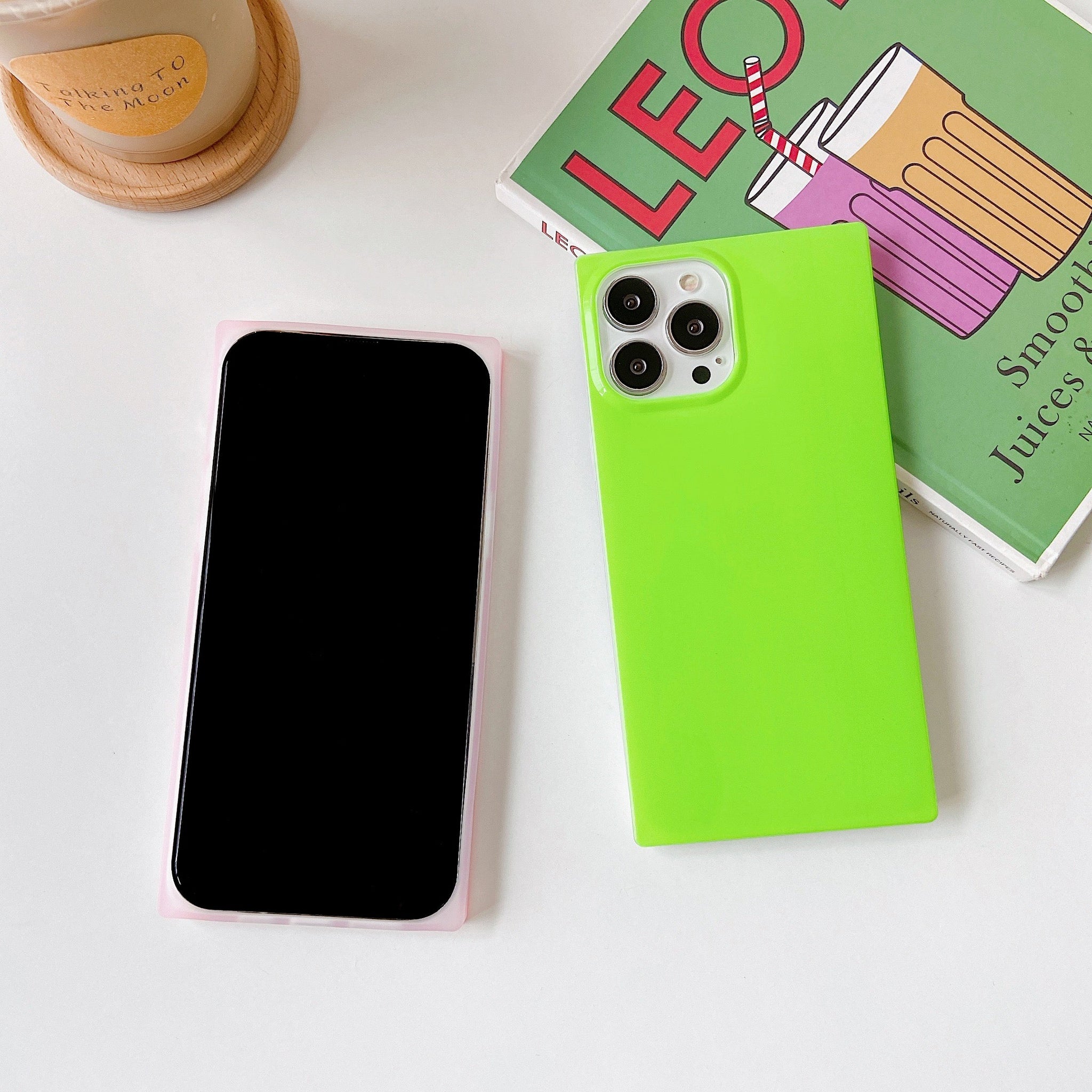 iPhone 11 Pro Max Case Square Neon Plain Color (Neon Pink)