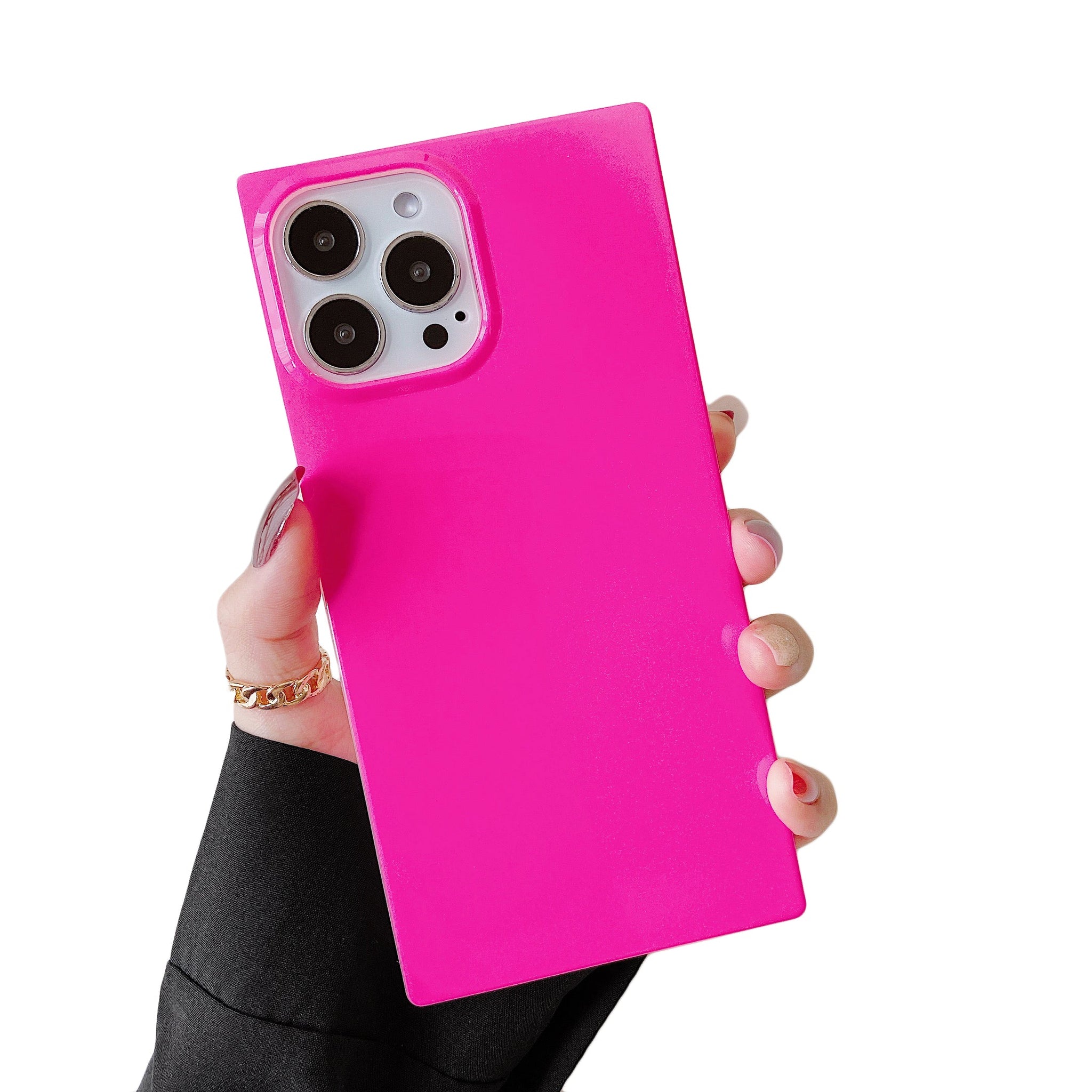 iPhone 12/12 Pro Case Square Neon Plain Color (Neon Pink)