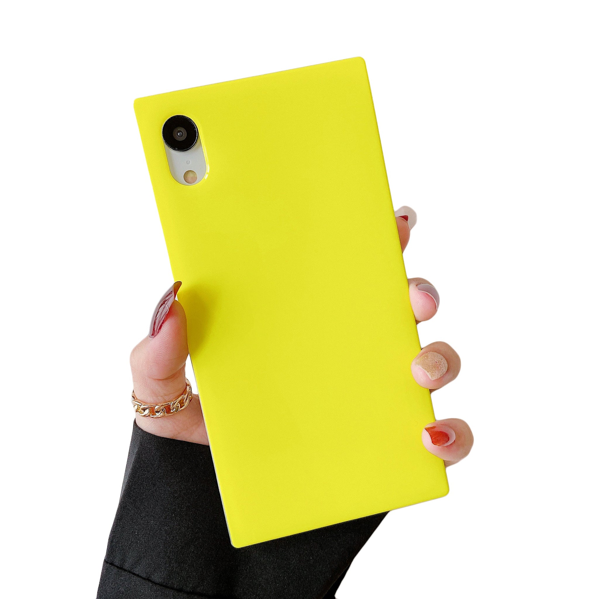 iPhone XR Case Square Neon Plain Color (Neon Yellow)