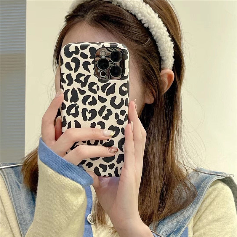 Black and White Leopard Leather iPhone Case