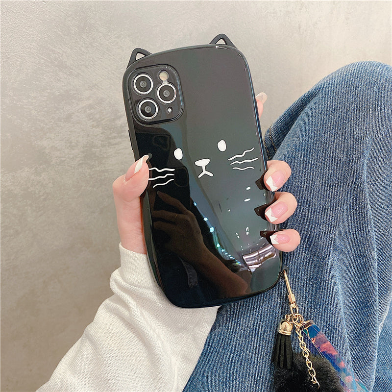 3D Cat Ear Fur Ball iPhone Case