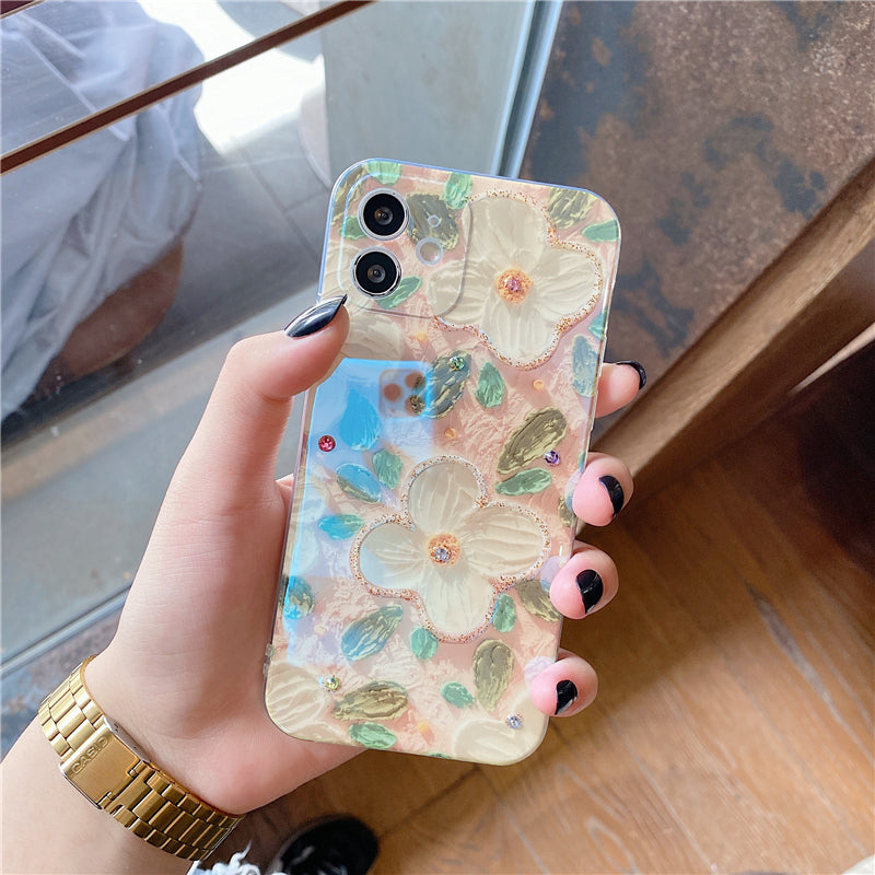 Epoxy Inlaid diamond Flower Cactus iPhone Case