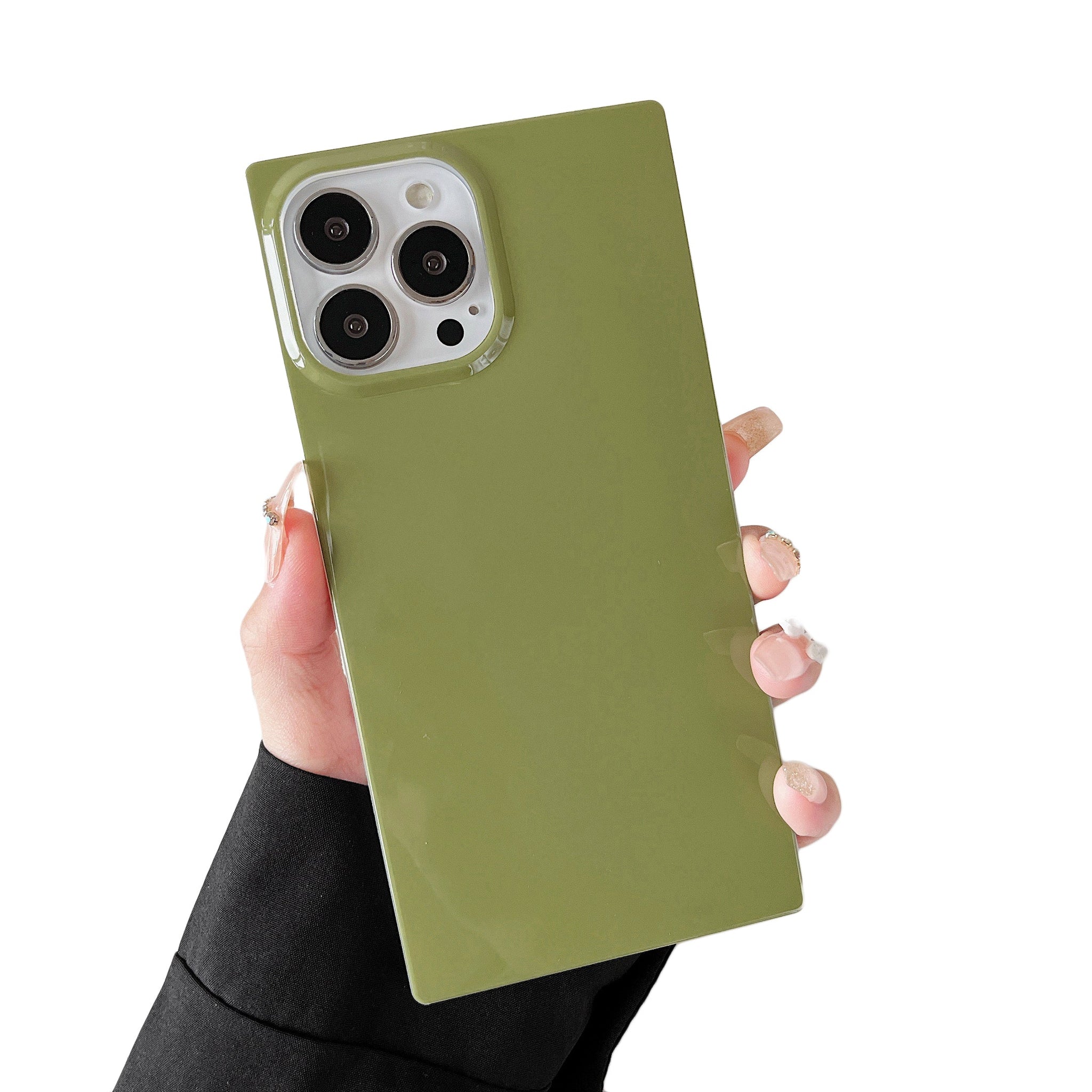 iPhone 13 Pro Max Case Square Pastel Plain Color (Olive Green)