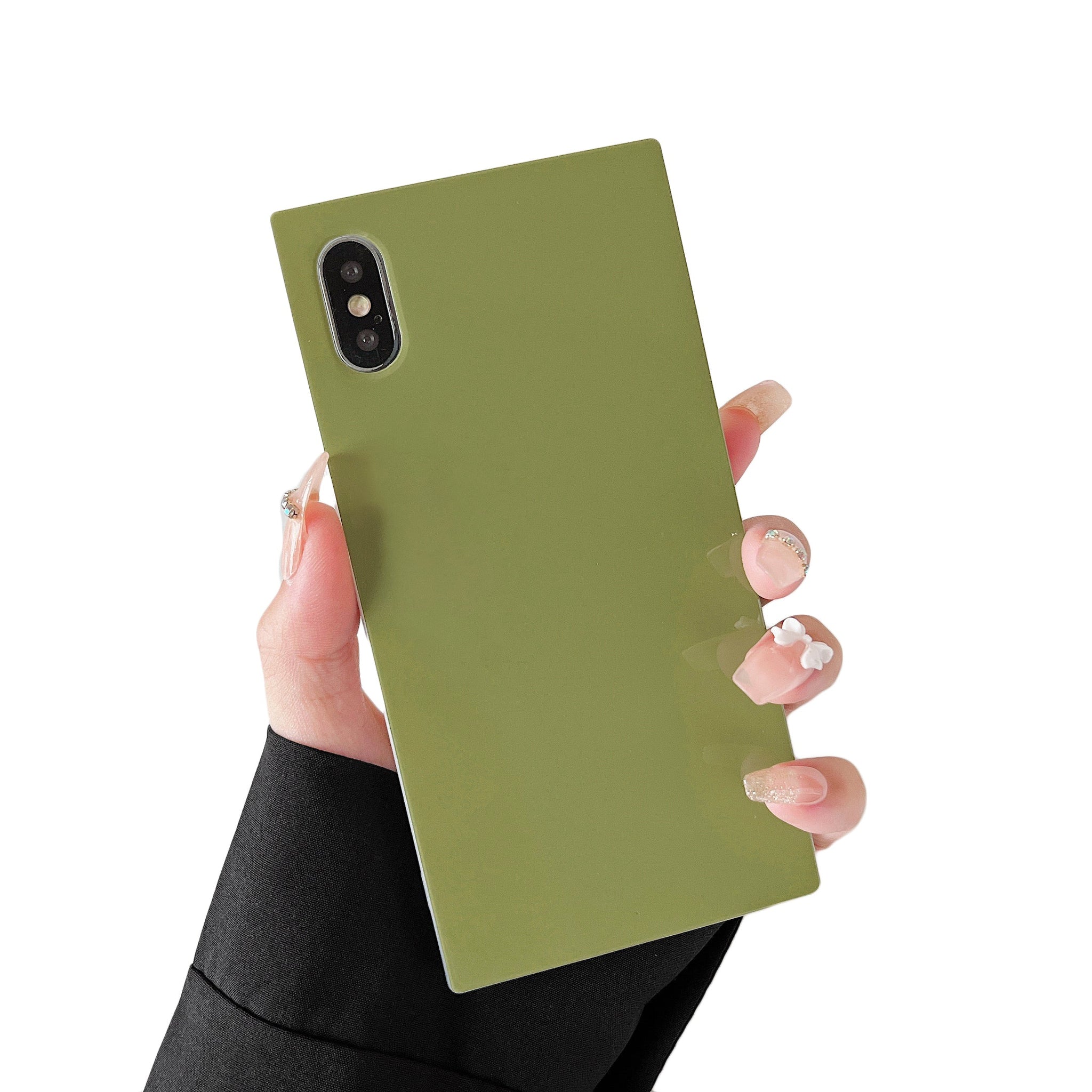 iPhone XR Case Square Pastel Plain Color (Olive Green)