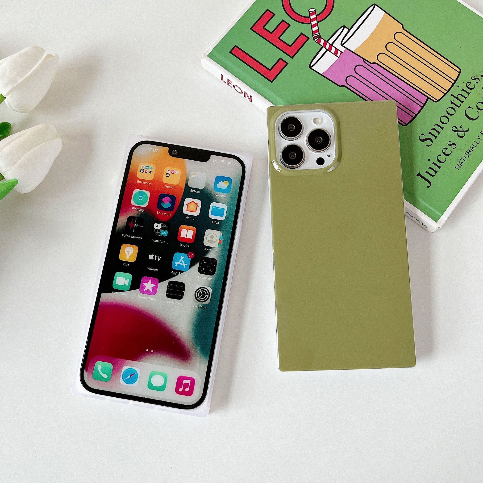iPhone 13 Pro Case Square Pastel Plain Color (Olive Green)