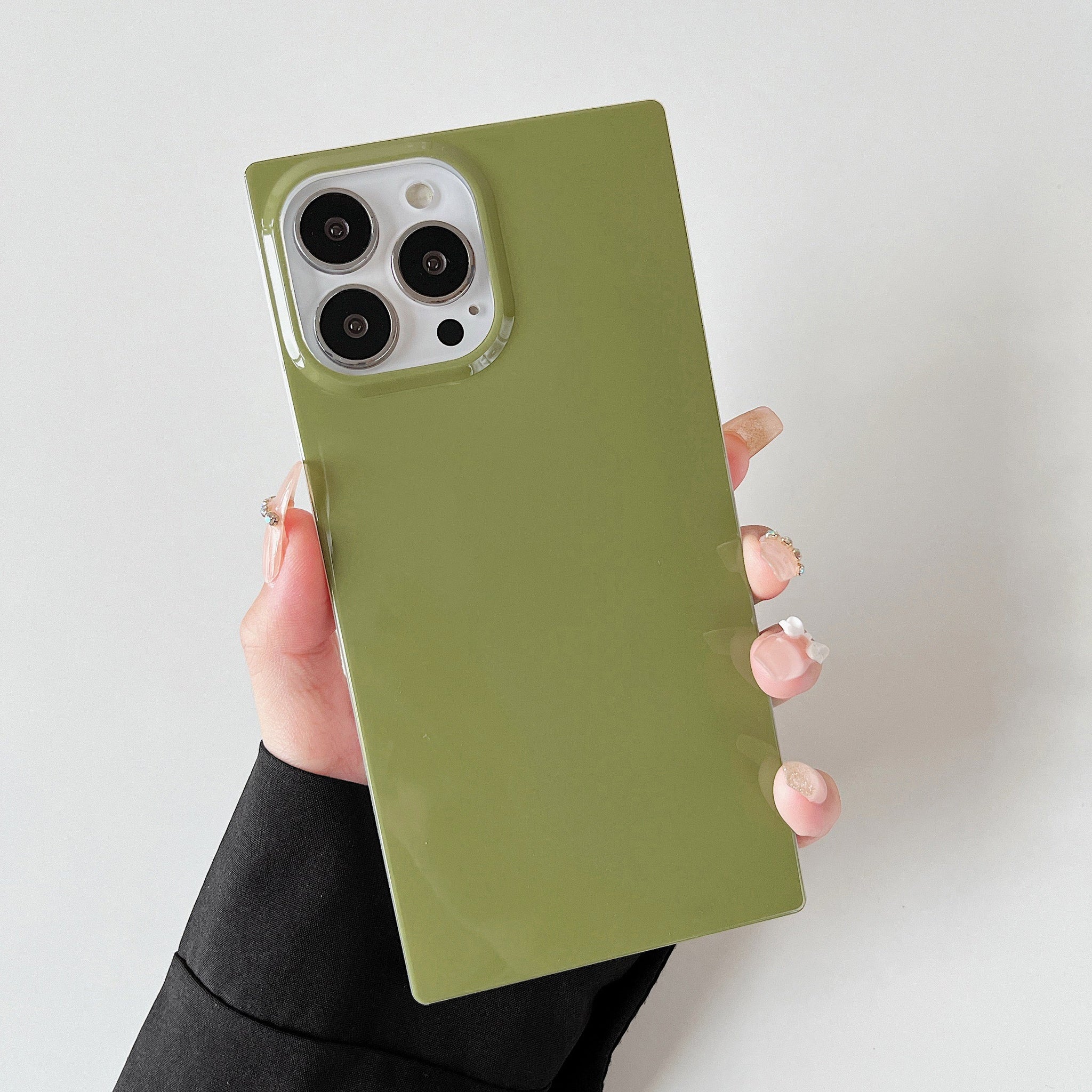 iPhone 13 Pro Case Square Pastel Plain Color (Olive Green)