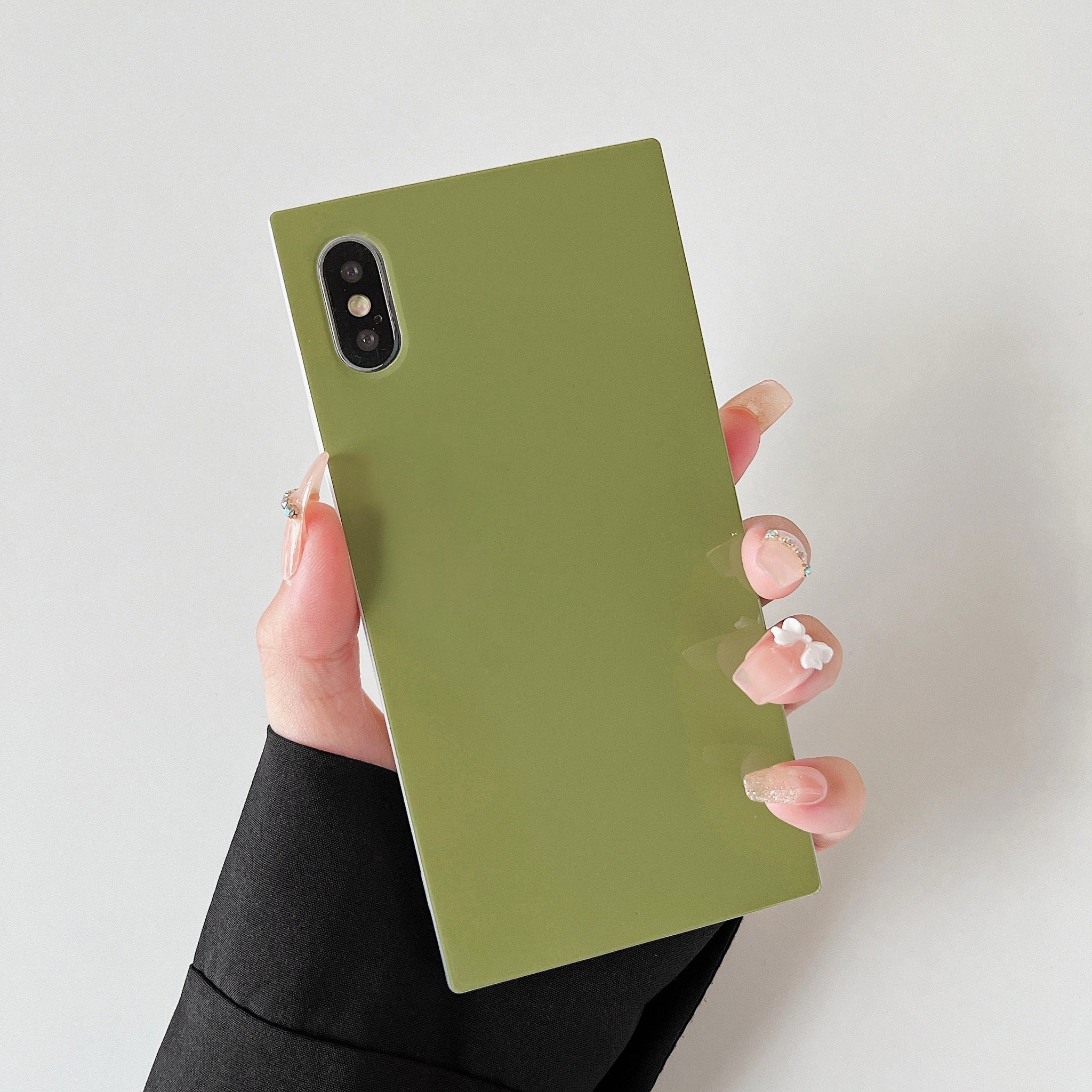 iPhone XS/iPhone X Case Square Pastel Plain Color (Olive Green)