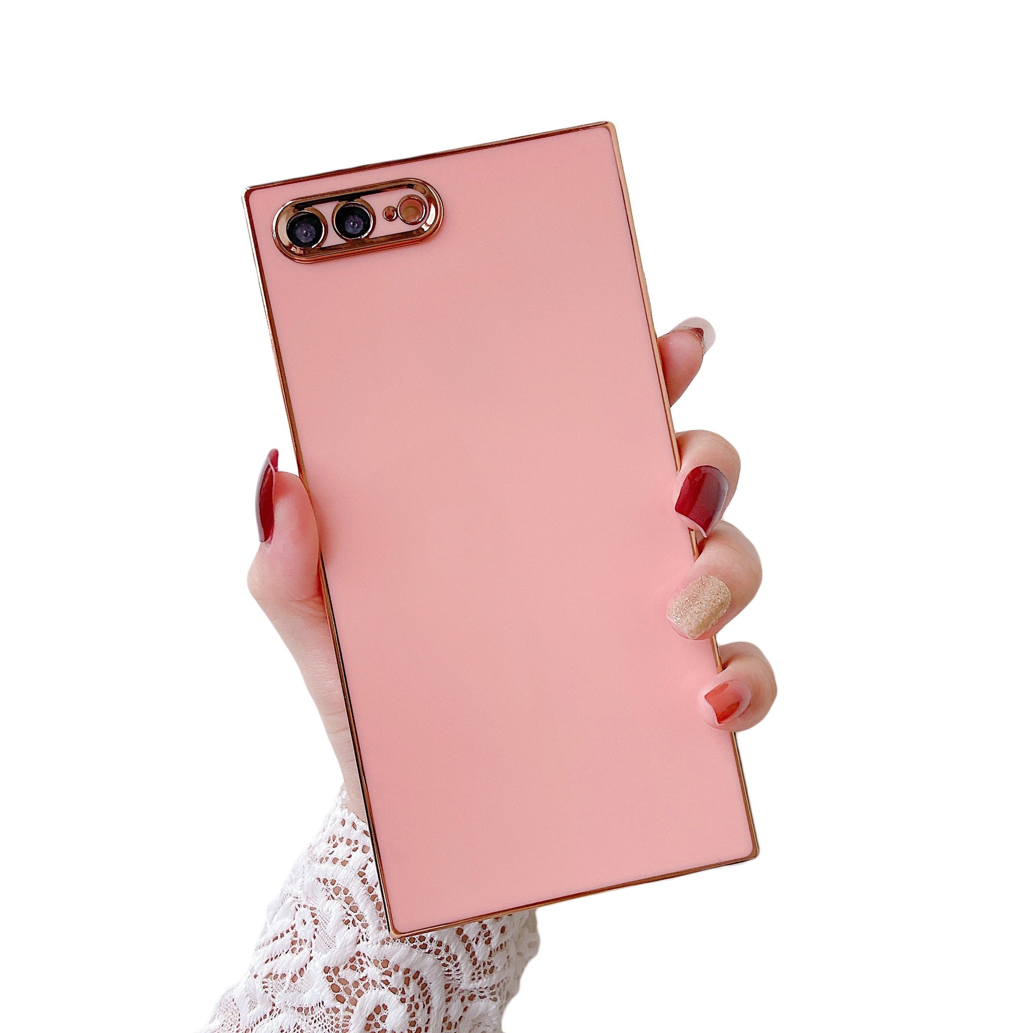 iPhone 8 Plus/7 Plus Case Square Plated Plain Color (Pink)