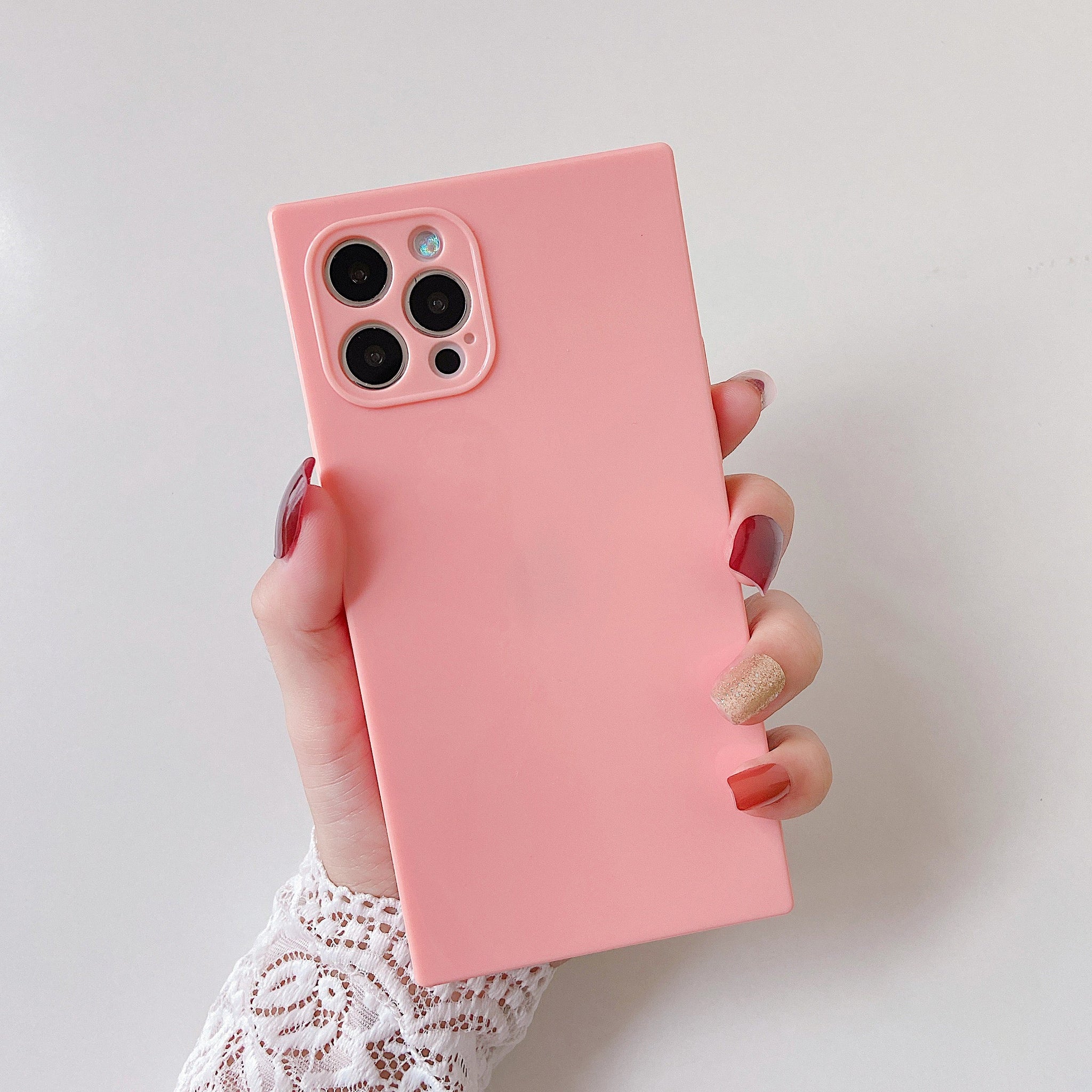 iPhone 13 Pro Max Case Square Plain Color (Pink)