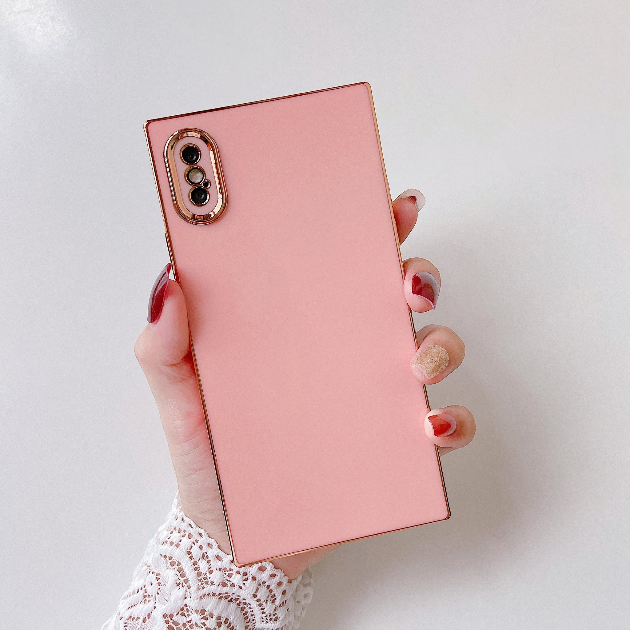 iPhone XS/iPhone X Case Square Plated Plain Color (Pink)