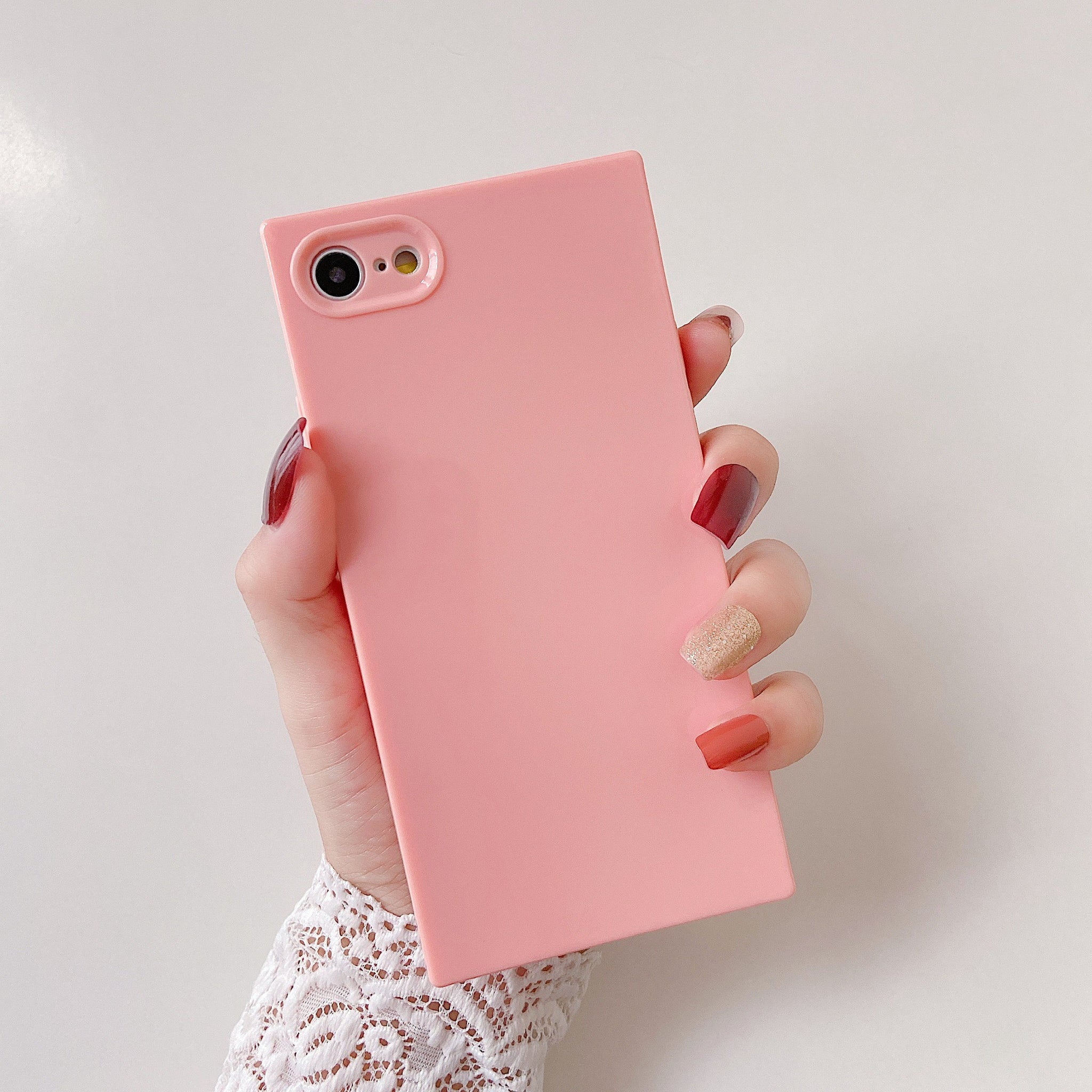 iPhone SE 2022/SE 2020/iPhone 8/7 Case Square Plain Color (Pink)