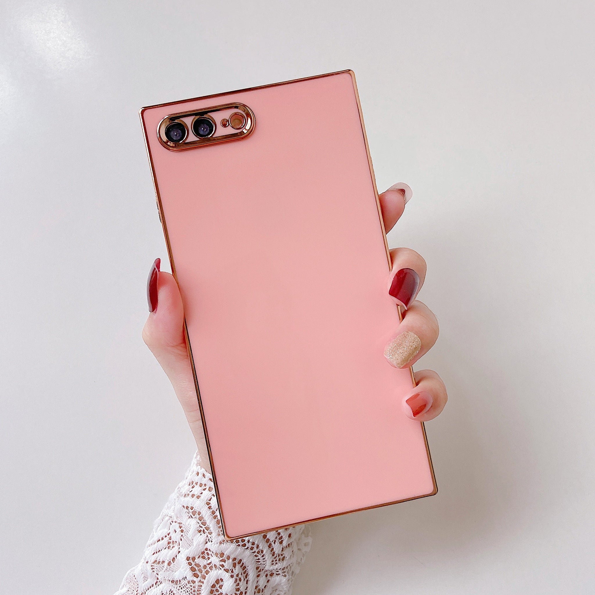 iPhone 8 Plus/7 Plus Case Square Plated Plain Color (Pink)