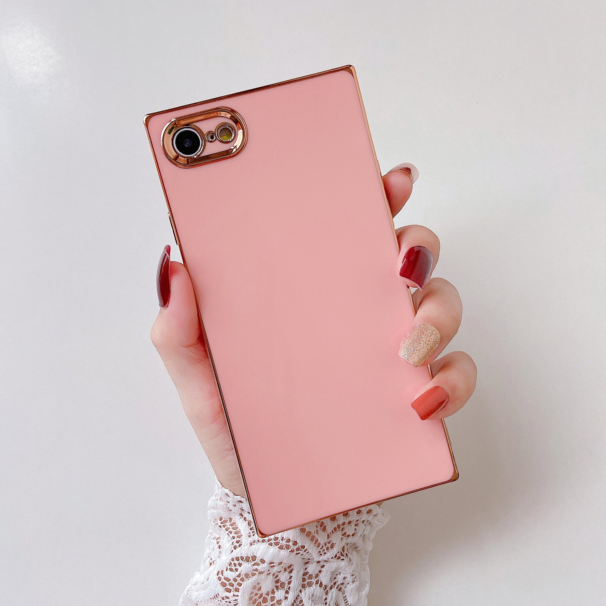 iPhone SE 2022/SE 2020/iPhone 8/7 Case Square Plated Plain Color (Pink)