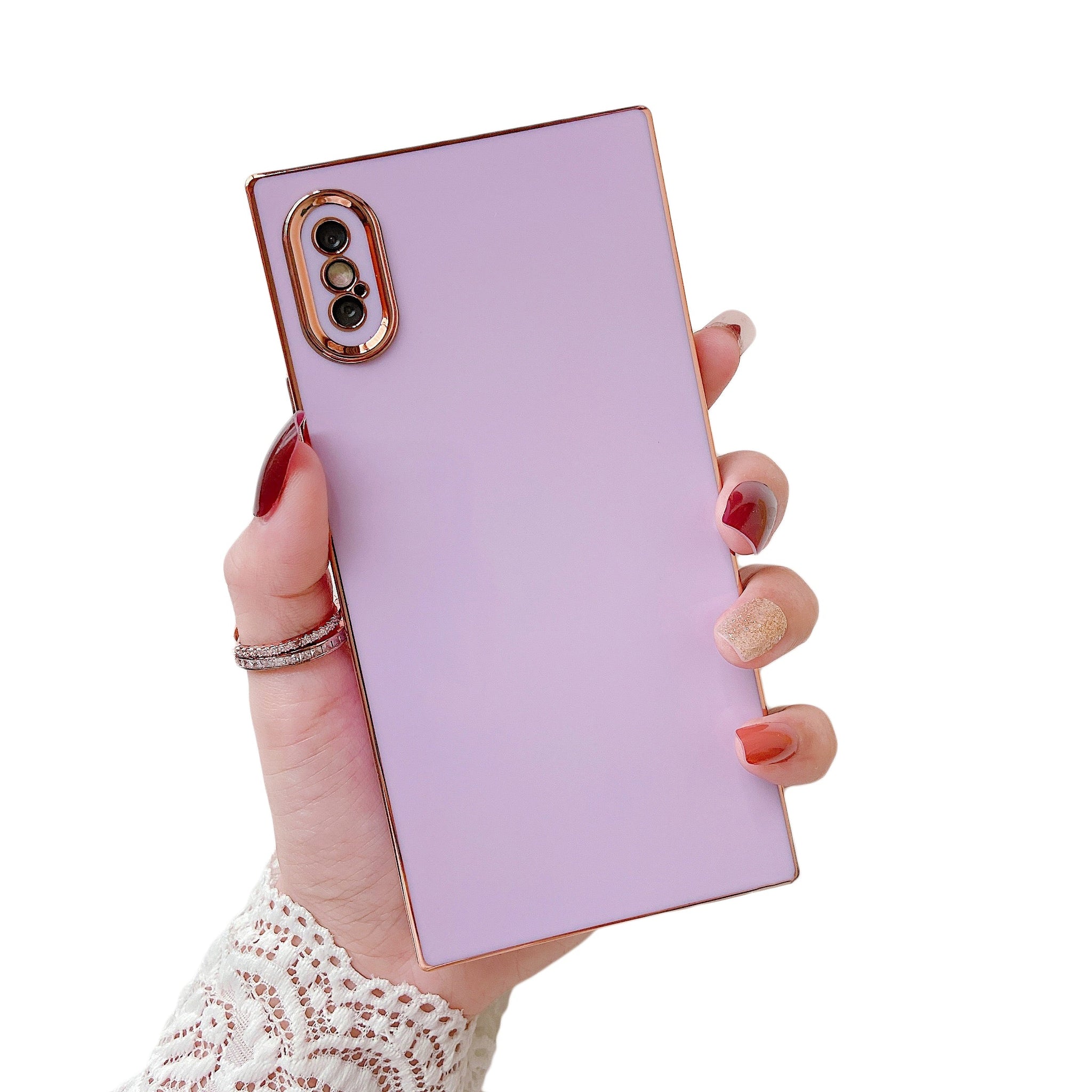 iPhone XS Max Case Square Plated Plain Color (Purple)