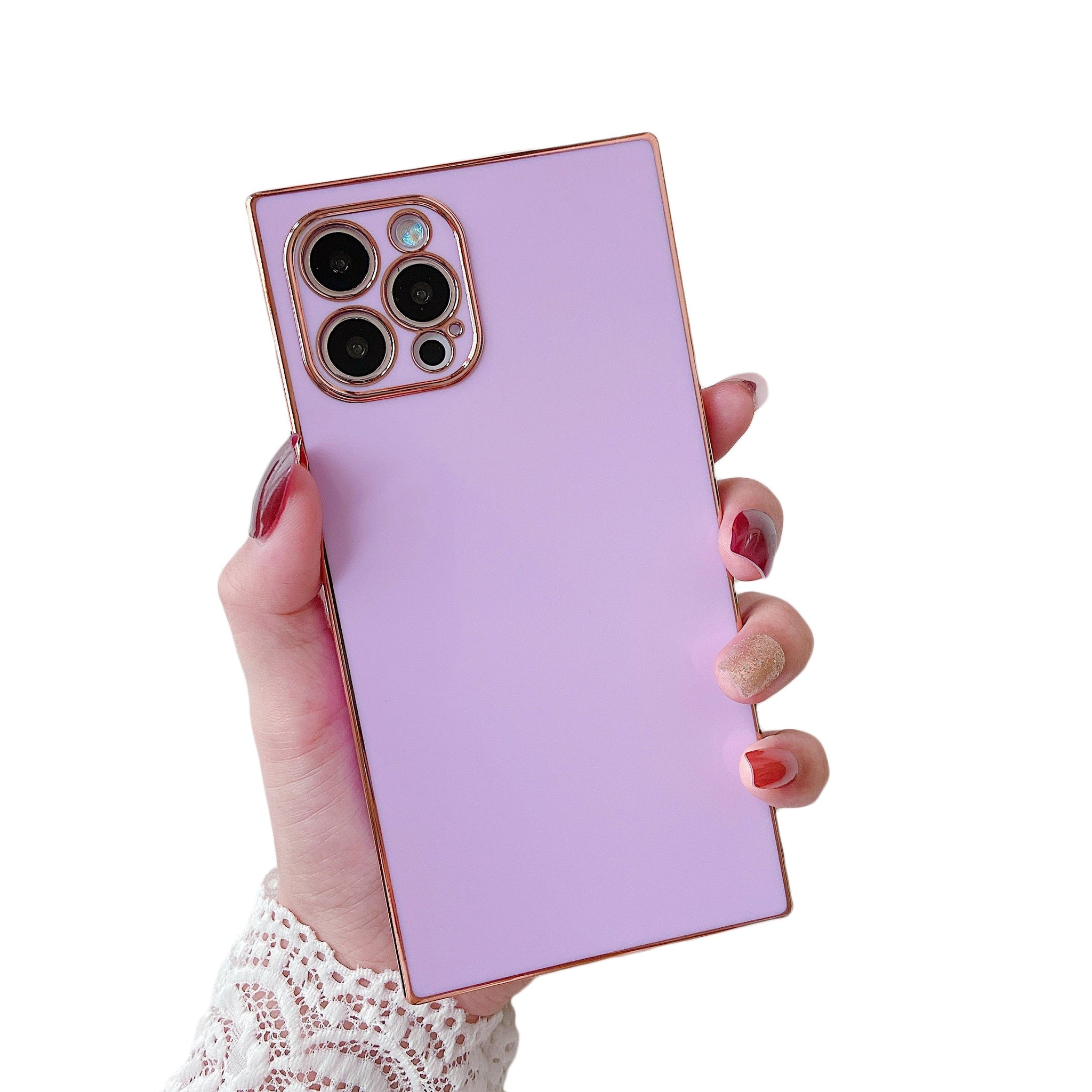 iPhone 13 Pro Max Case Square Plated Plain Color (Purple)