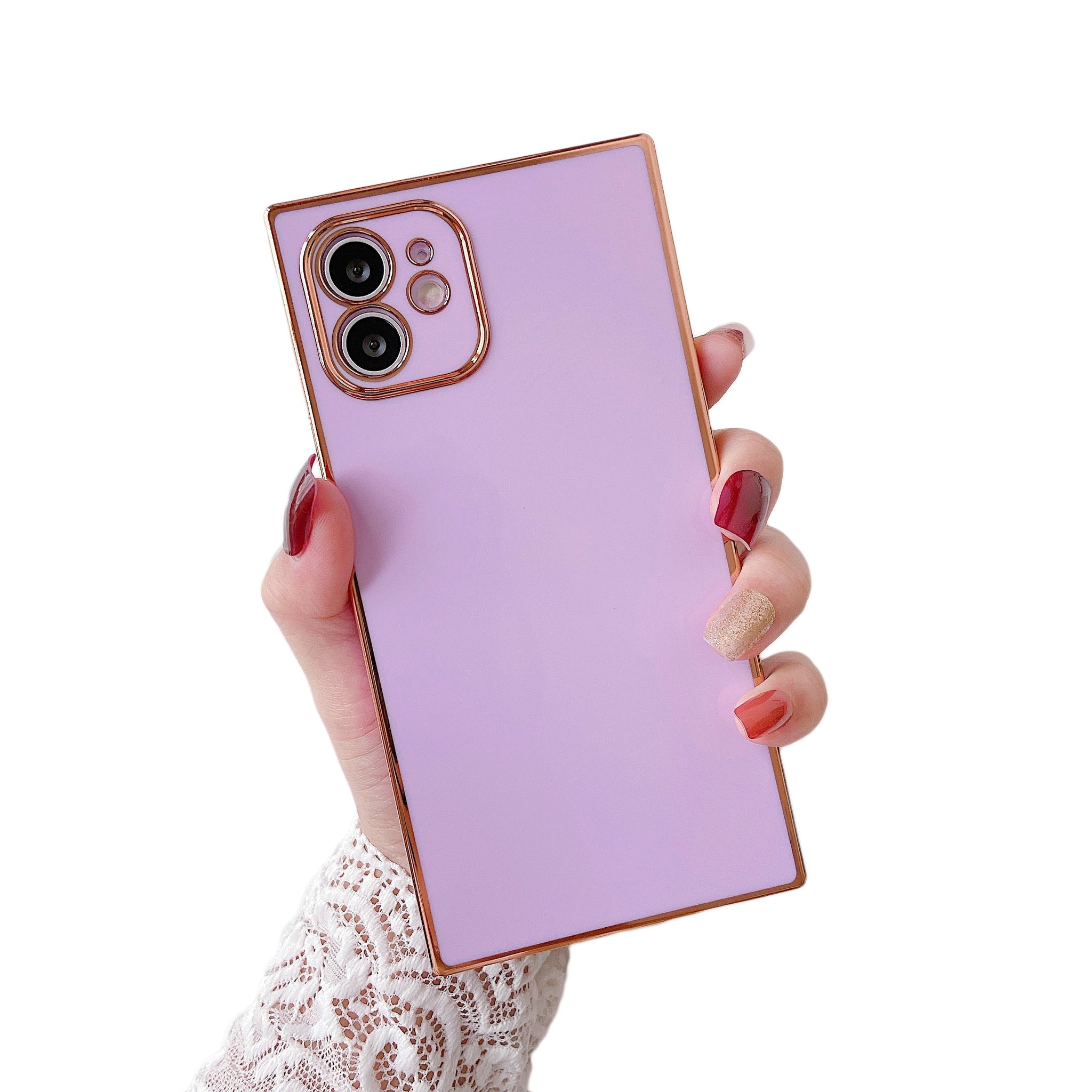 iPhone 12 Pro Case Square Plated Plain Color (Purple)