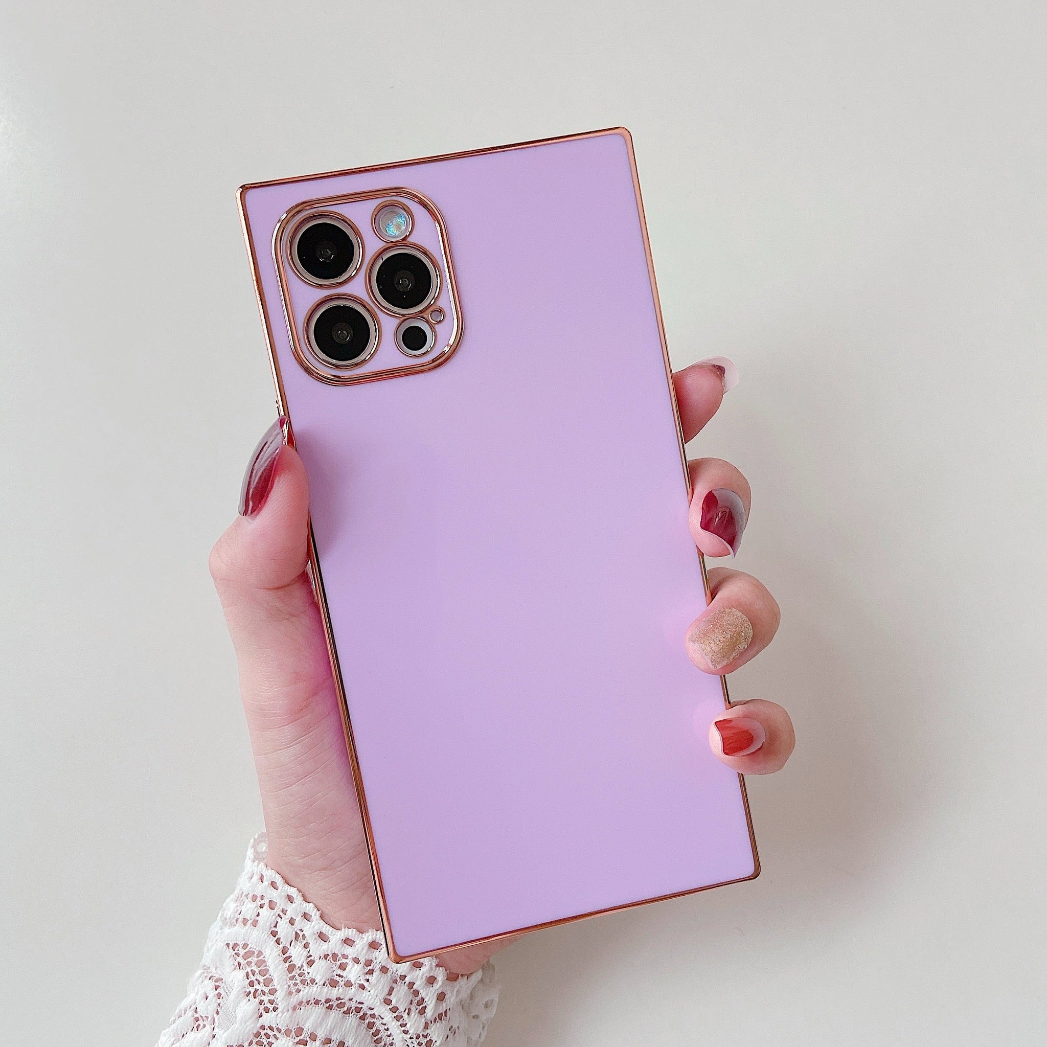 iPhone 13 Pro Max Case Square Plated Plain Color (Purple)