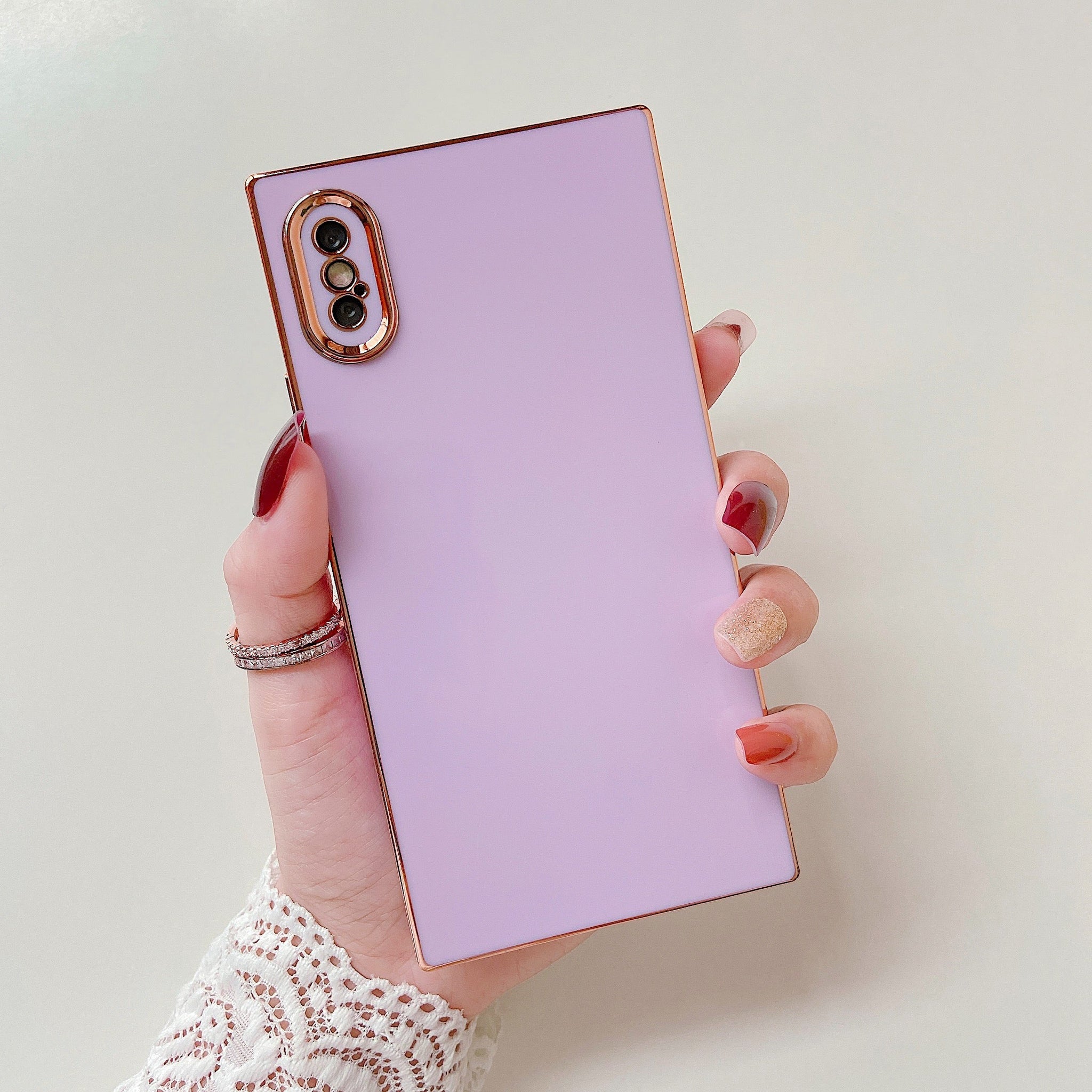 iPhone XS Max Case Square Plated Plain Color (Purple)
